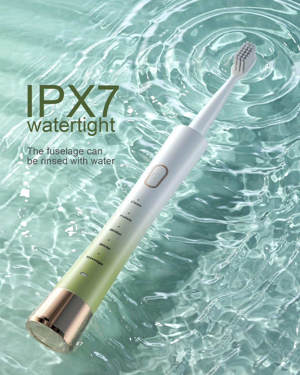 Upgrade Sonic Electric Toothbrush for Adults, 8 Replacement Brush Heads, Rechargeable Electric Toothbrush with 2-Minutes Timer IPX7 Water-Proof, for Indoor & Outdoor, White & Green Gradient image number 6