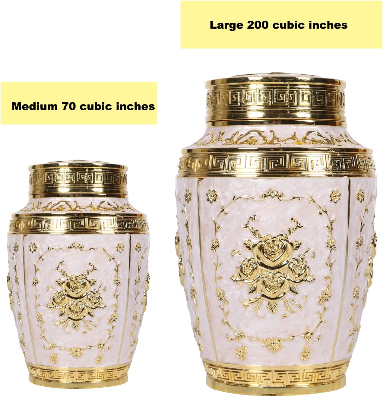 Rose Flower Cremation Urn for Human Ashes - Adult Female, Mom, Women - Zinc Alloy Funeral Urn - 200 Cubic Inches Capacity (Large Gold) image number 4