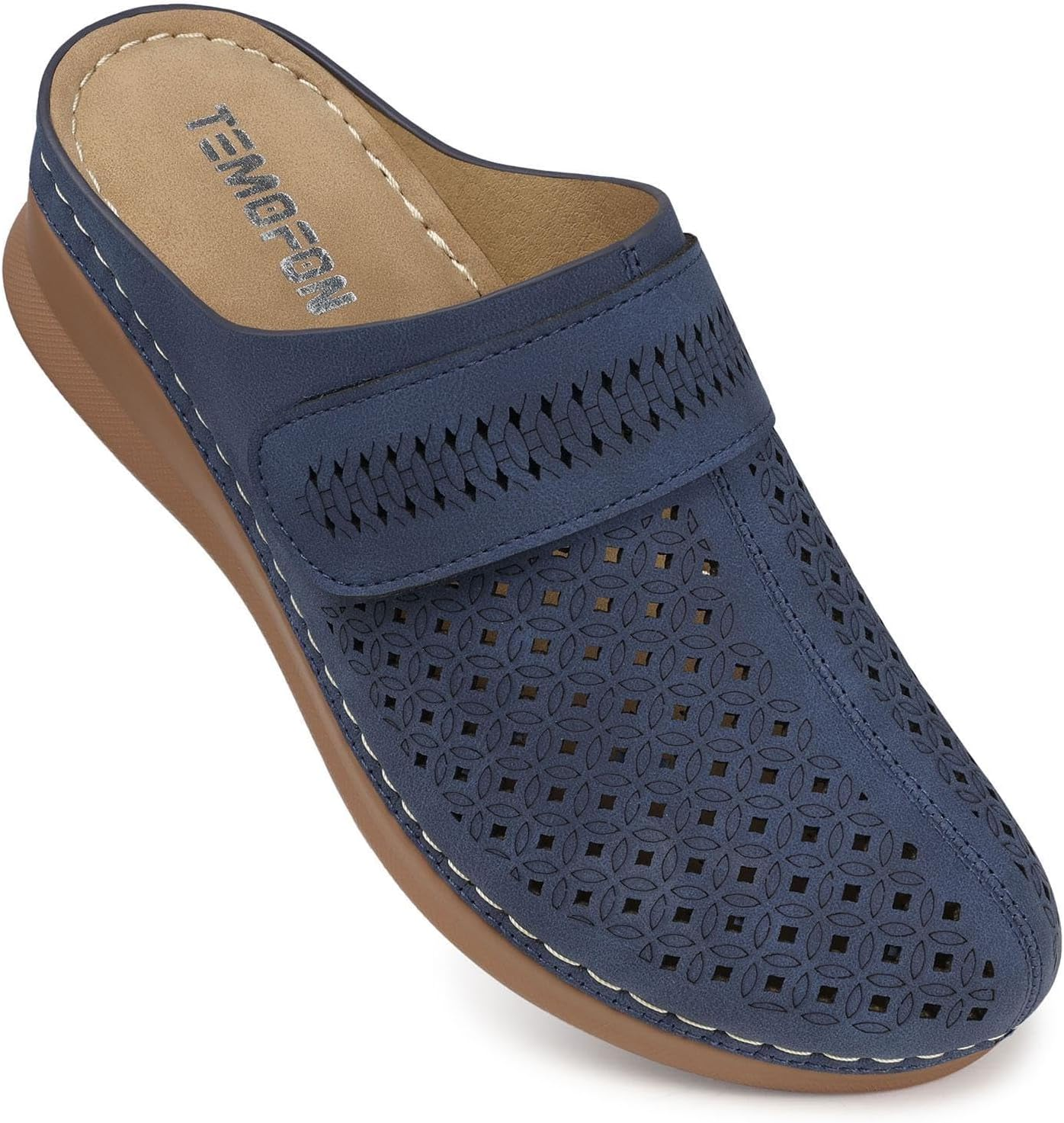 TEMOFON Mules for Women Slip on Sandals: Comfortable Clogs with Arch Support Leather Flats Closed Toe Sandals Shoes