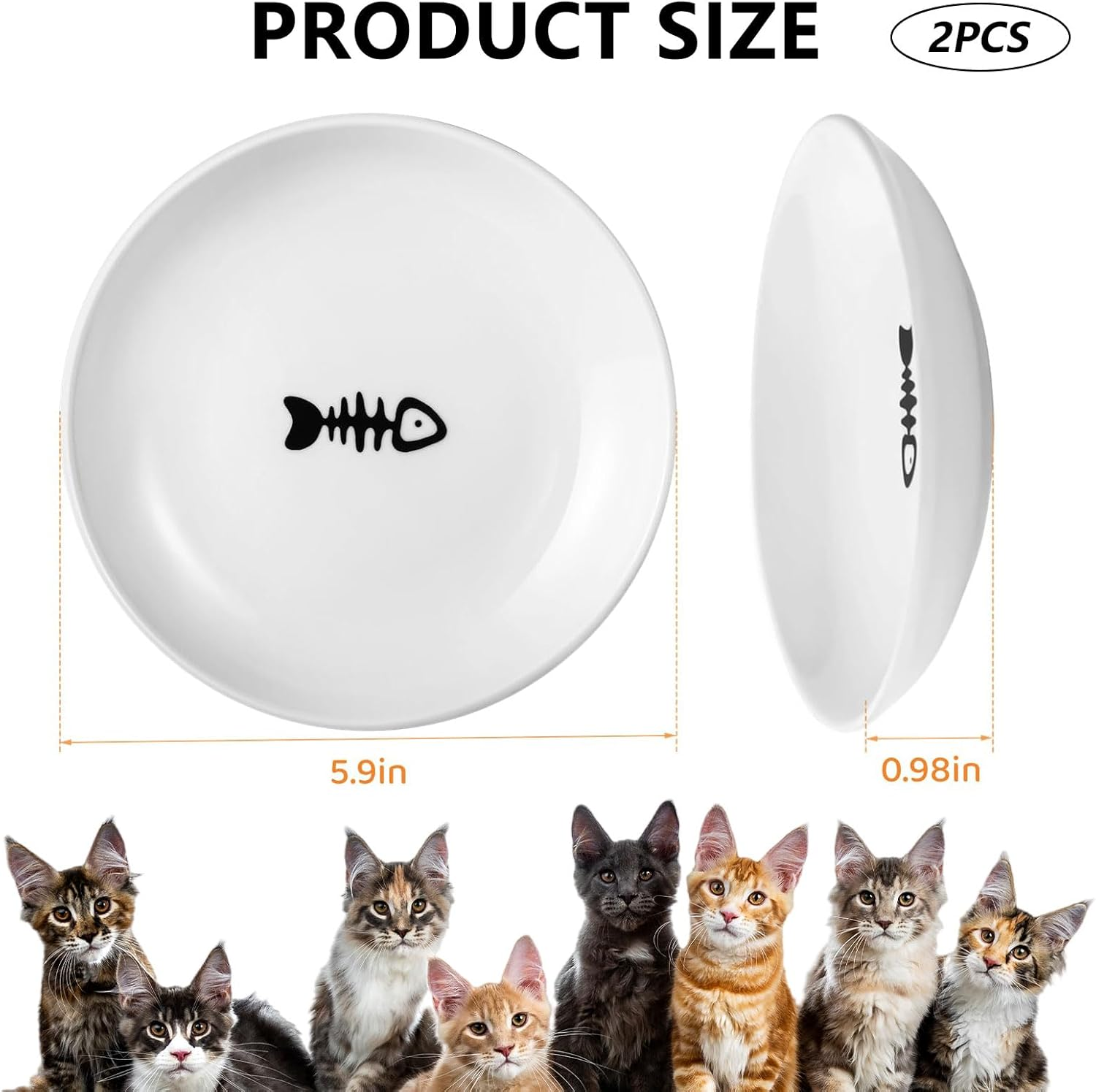 Ceramic Pet Bowl, Durable Design, Microwave & Dishwasher Safe, Shallow Bowl for Cats, Compatible with Wet & Dry Food, Easy to Clean, White & Black, Multi-Use,2Pcs,By Ruibex image number 5