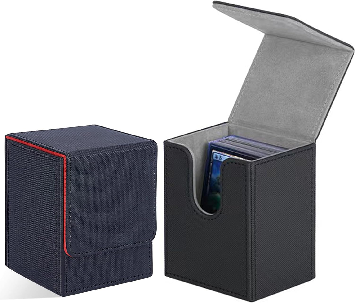 2PACK Card Deck Box for MTG Cards, POIUNA Card Storage Box Fits 160+ Single Sleeved Cards, PU Leather Strong Card Deck Case Holder Compatible with Magic Commander TCG CCG(2 Pack) image number 2