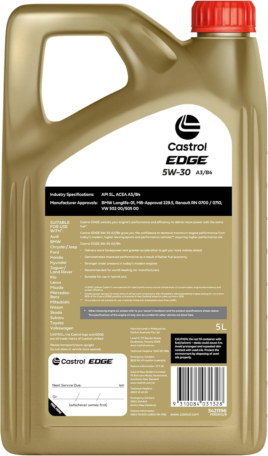Castrol Edge 5W-30 A3/B4 Engine Oil 5 Litre image number 2