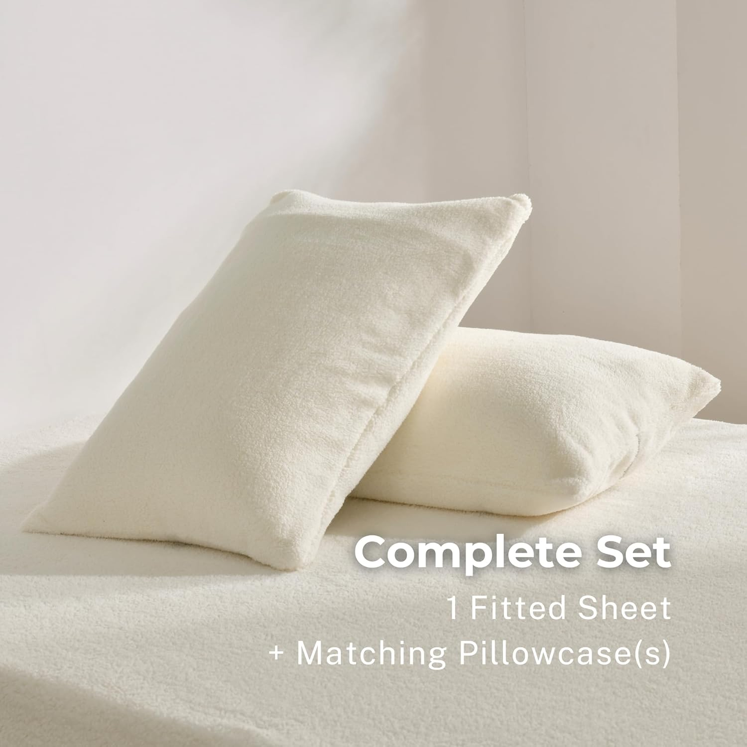 Dreamaker Ultra Plush Jasper Fleece Sherpa Fitted Sheet Double Bed & Pillowcase Combo Sheet Set Warm Touch Anti-Pilling Temperature Regulation Winter Warmer Deep Pocket Bedding Set - Snow Beige image number 7