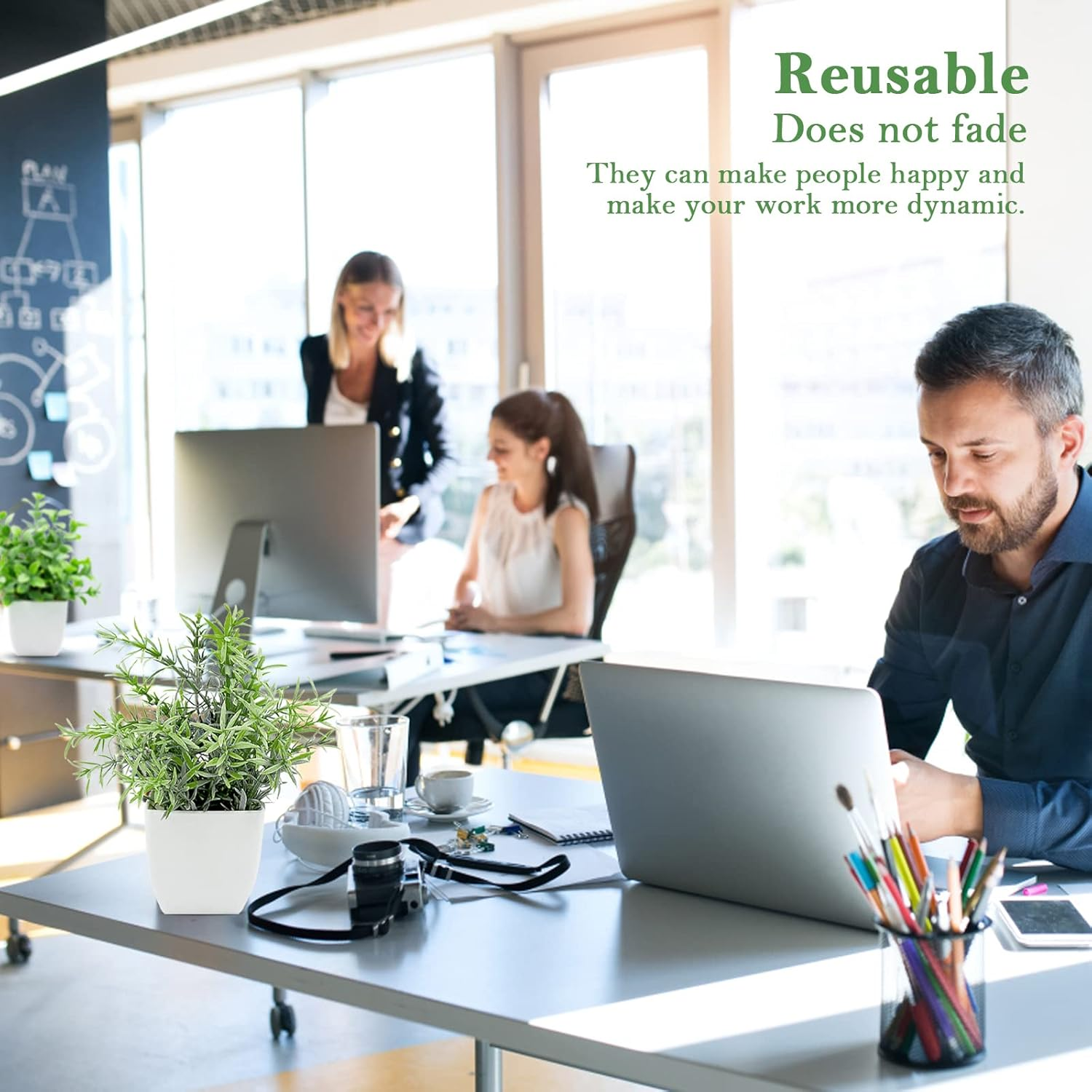 4 Pack Small Potted Fake Plants Artificial Eucalyptus Plants in Pots for Home Decor Faux Plant Indoor Frosted Plastic Planter for Office Bathroom Desk Room Greenery Decoration image number 4