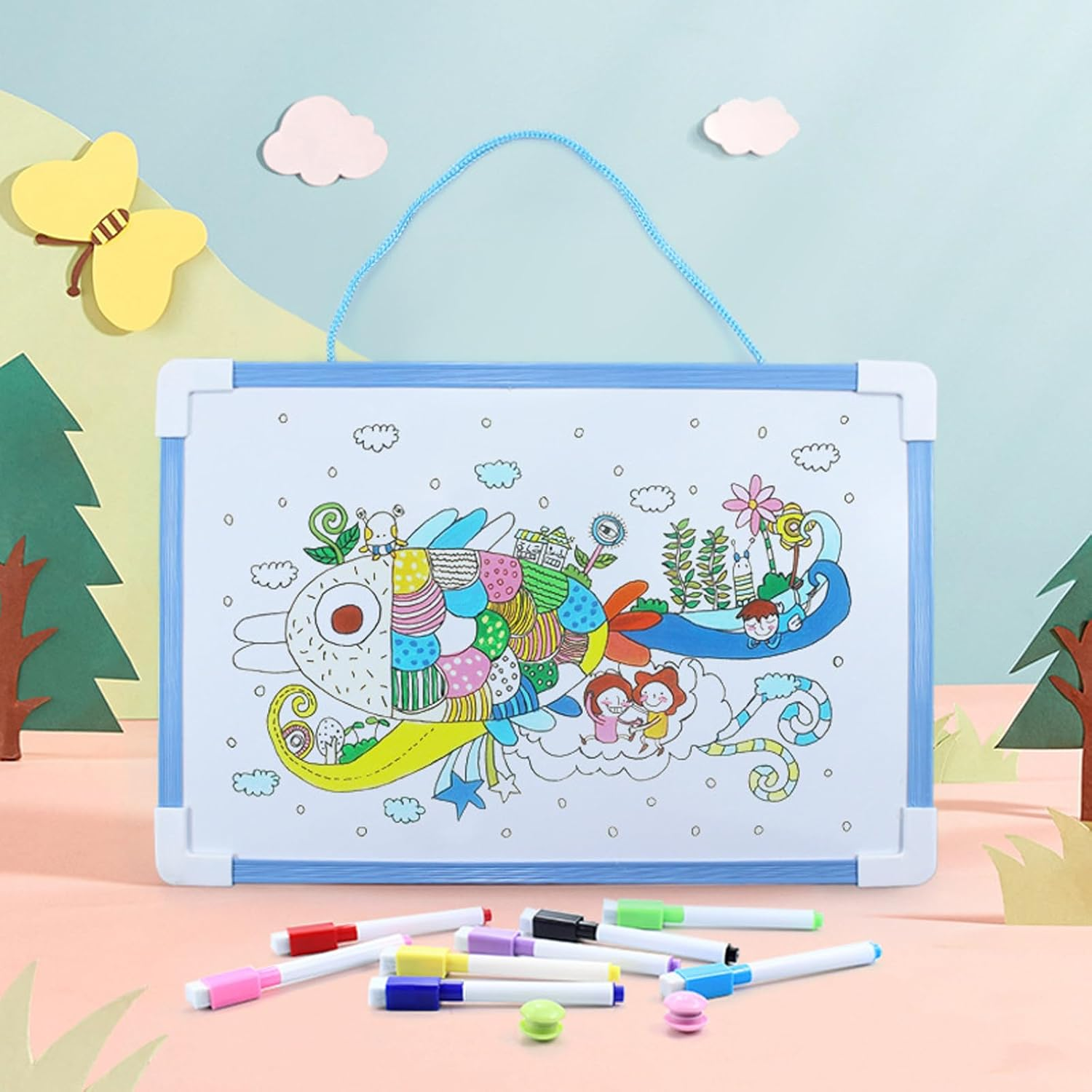 Magnetic Whiteboard A4 with Pen,Mini Whiteboard Hanging Dry Erase Board for Wall Magnetic Wall Board (Blue, 30X20Cm) image number 2