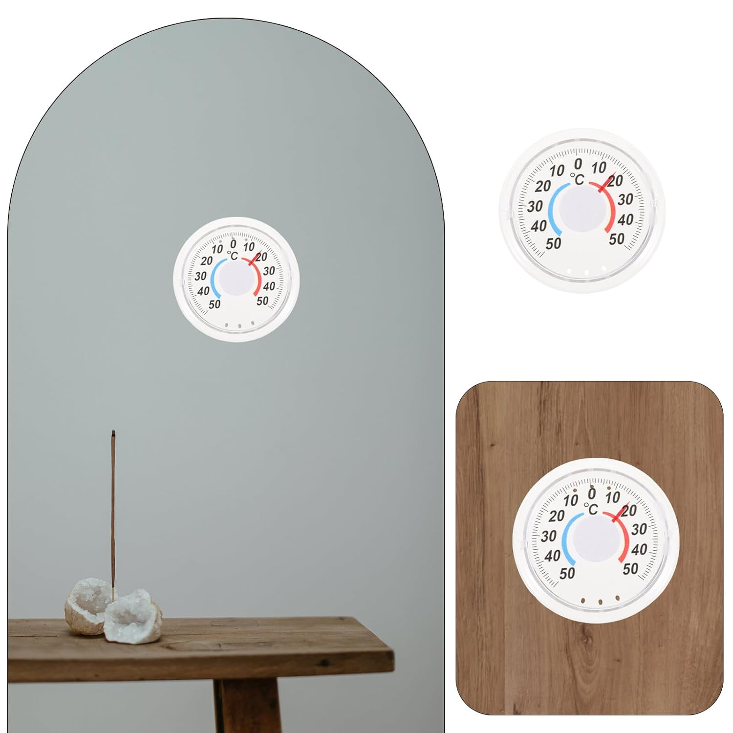TEHAUX 3Pcs Wooden Wall Thermometers Indoor Hanging Temperature Gauges Dual Scale Fahrenheit Celsius for Home School Shop with Design Silver image number 4