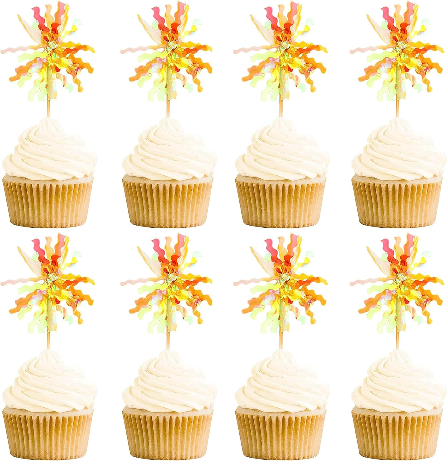 30PCS Foil Firework Cupcake Toppers, Takemay Happy Birthday Rose Cake Toppers, Sparkle Tinsel Flower Drink Stirrers Cocktail Food Fruit Toothpicks for Xmas Party Birthday Wedding Ceremony - Blue+Purple image number 5