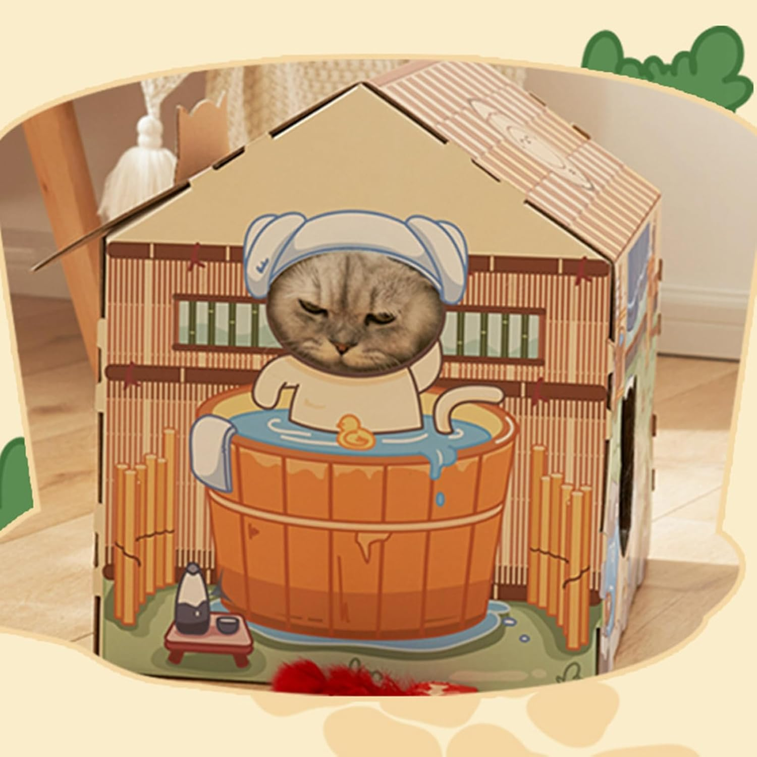 TITA-DONG Cardboard Cat House, Cat Scratching Box, Reversible Cat Playhouse, Recyclable Scratching Toy Made of Corrugated Cardboard, Durable Board Padding Prevent Damage to Furniture, Breathable image number 4