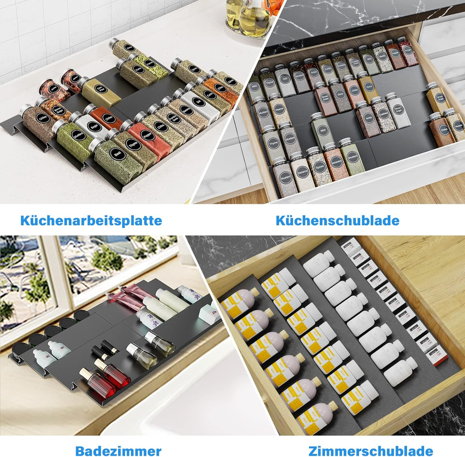 Wizsofer Spice Holder Drawer, Adjustable Expandable 4 Levels Metal Rack Organiser, from 29 Cm to 58 Spice Inserts image number 3