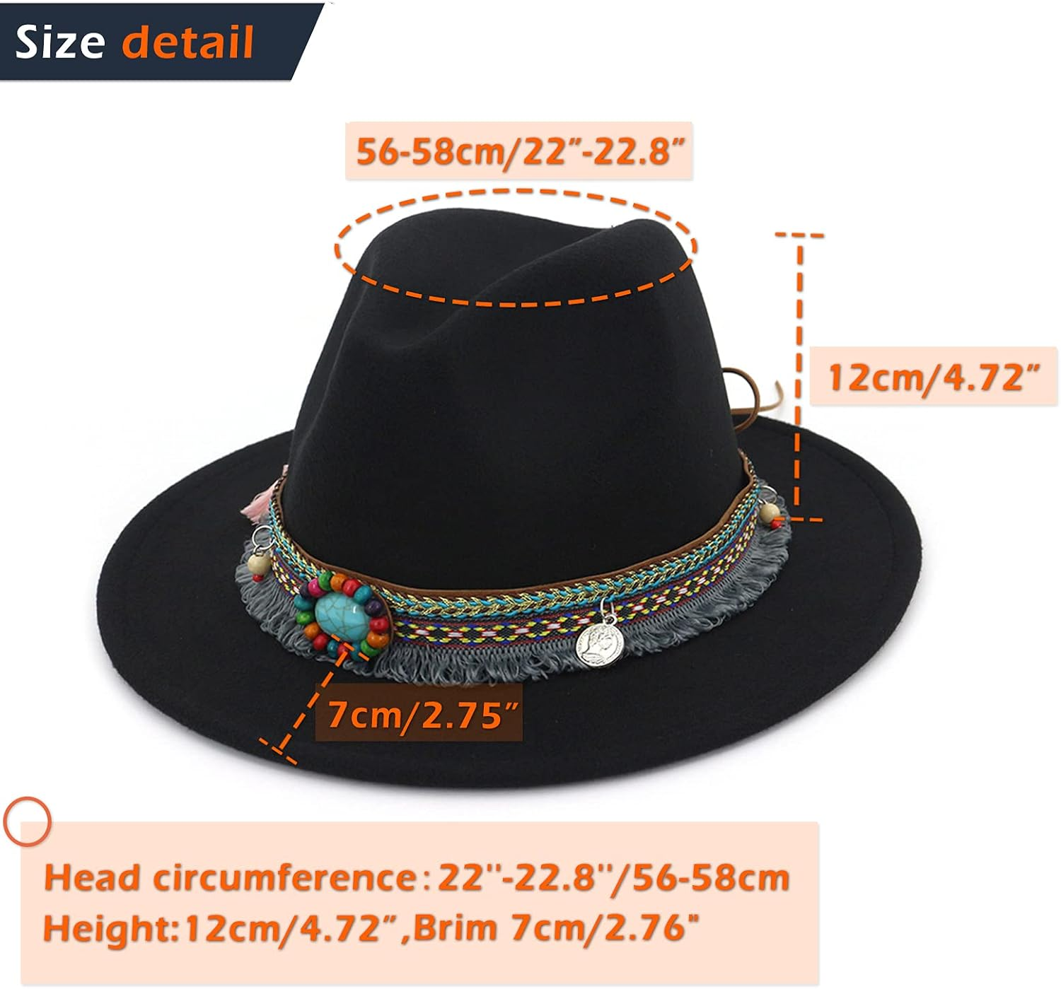 Gossifan Fedora Hats for Men Wide Brim Panama Hat with Classic Belt image number 5