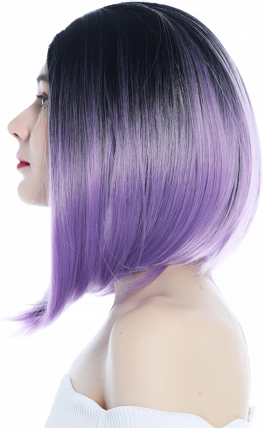 WIG ME up - SZL0700-1B/3834 Women'S Wig Short Long Bob Clavi Cut Ombre Black Purple Middle Parting image number 3