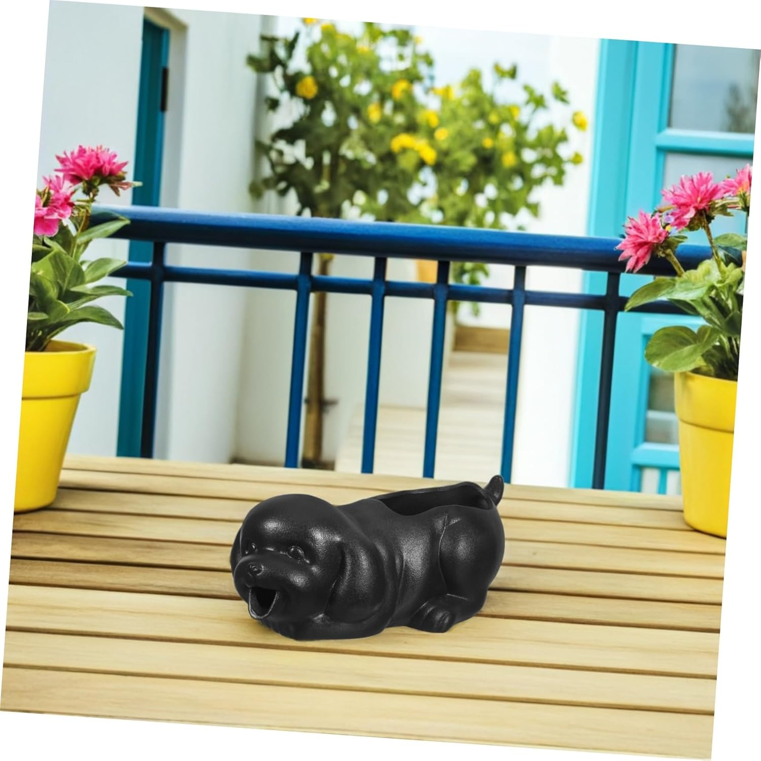 Ceramic Dog Fountain Spitter for Fish Tank and Garden Decor Waterfall Feature Jar for Green Plant Growth Clean Water Circulation Aquarium and Outdoor Patio Waterfall Ornament - Black image number 5