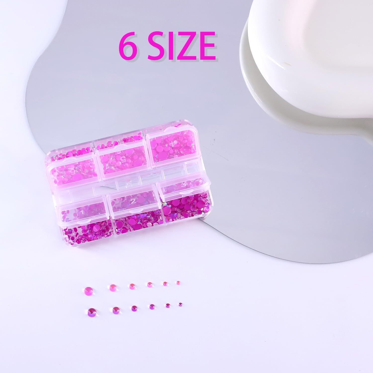 Mermaid Tears Two Colors 6 Jars ABS Half Pearls for Crafts Flatback Nails Pearls Bead Flat Back Pearls Gems for Nail Art Makeup, Shoes, DIY Craft Decorations 2-4Mm (Red) image number 3