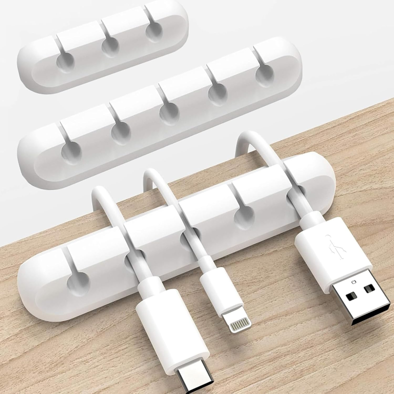 White Cable Clips, Cord Organizer Cable Management, Cable Organizers USB Cable Holder Wire Organizer Cord Clips, 3 Packs Cord Holder for Desk Car Home and Office (5,5, 3 Slots) image number 6