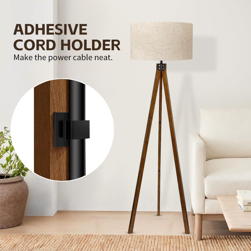Clora Wood Tripod Floor Lamp Mid Century Standing Lamp Modern Design Studying Light for Living Room, Bedroom, Study Room and Office image number 5