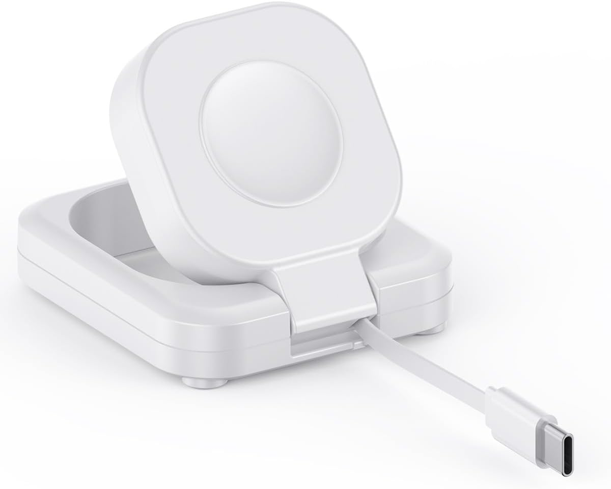 For Apple Watch Magnetic Charging Dock - 5W Wireless Fast Iwatch Charger Stand with USB C Cable, Nightstand Mode, for Apple Watch Ultra 2/10/9/8/7/6/SE/SE2/5/4/3/2, Portable Travel Retractable White image number 3