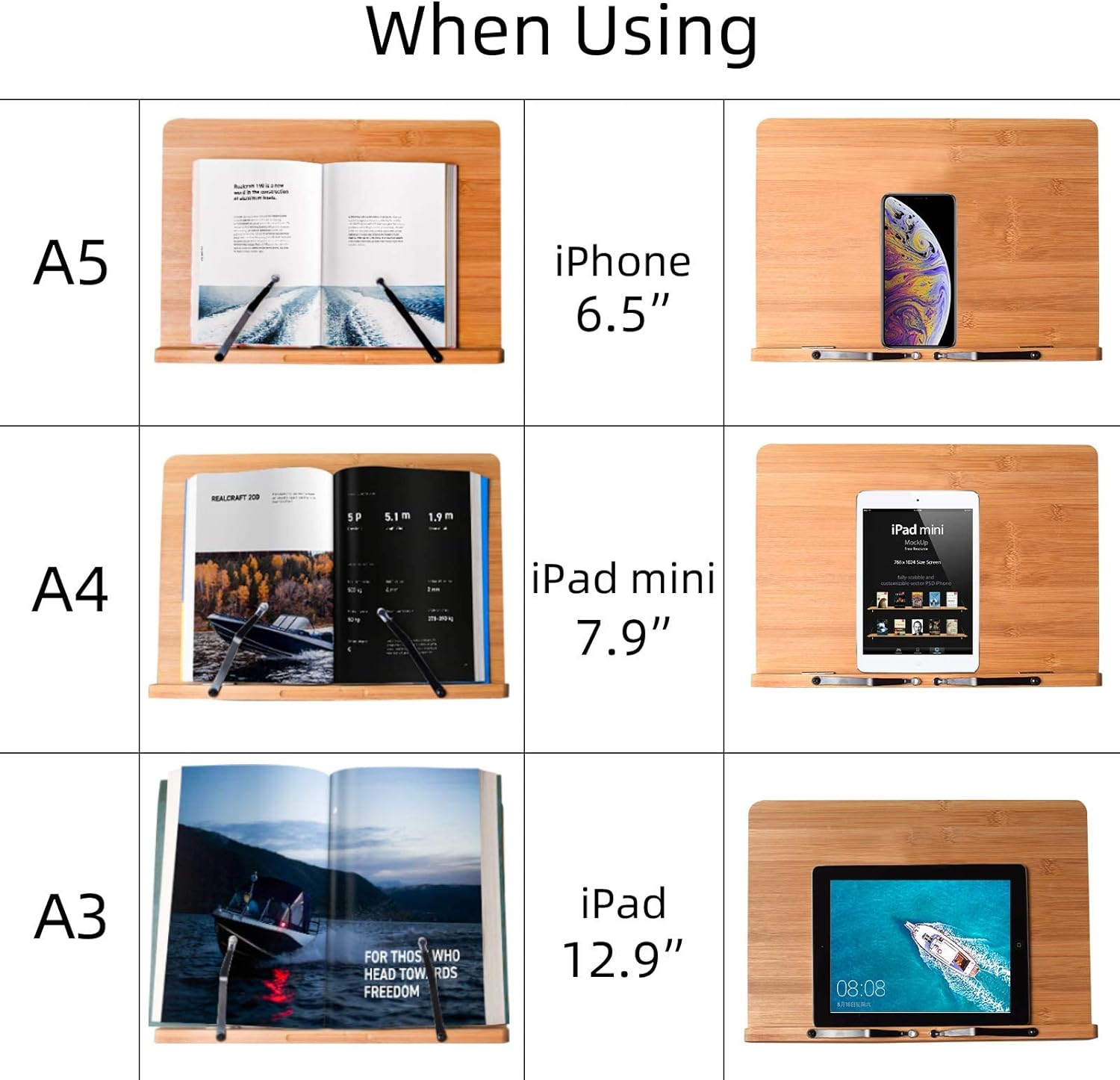 Extral Large Size Book Stand Height Adjustable, Wishacc Upright Bamboo Wood Book Stand Cookbook Holder for Reading Hands Free image number 4