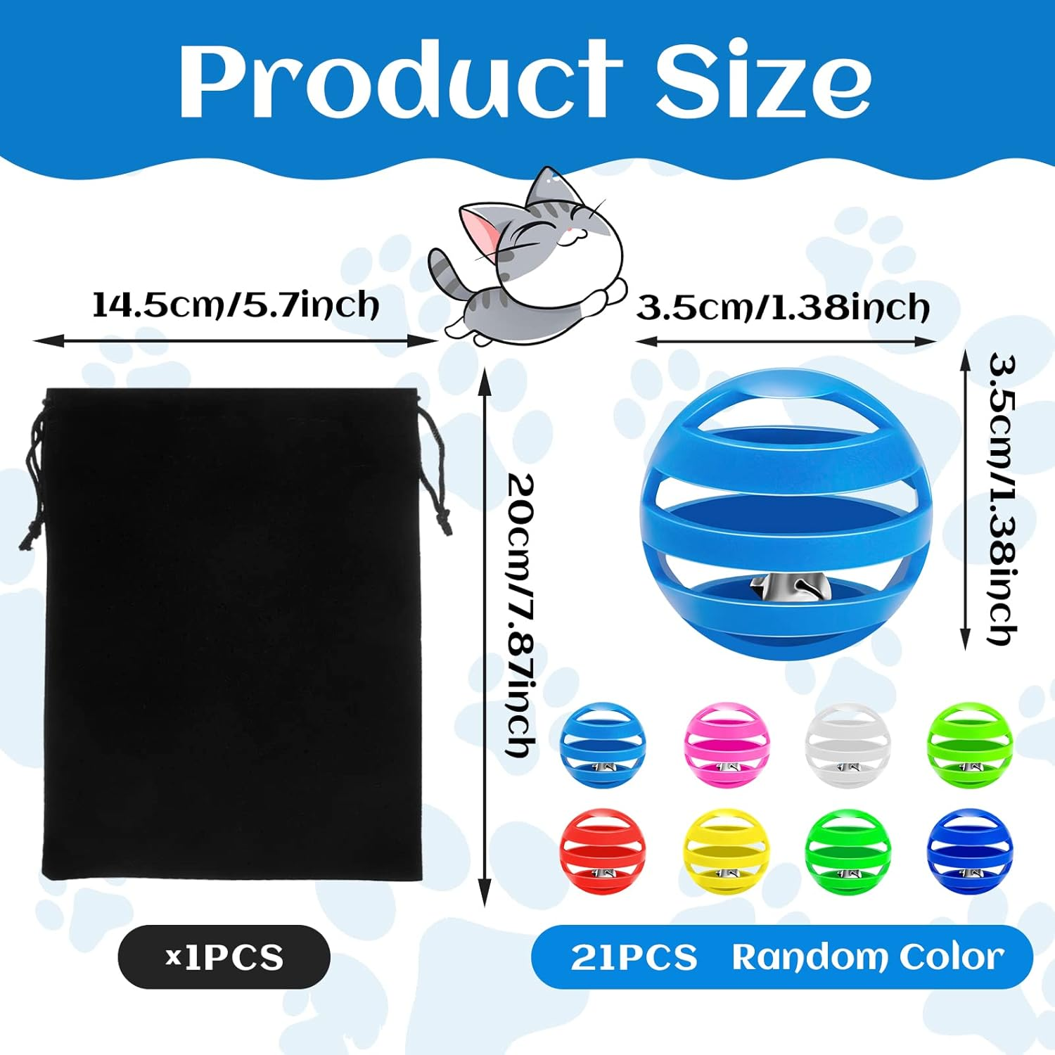 21 Pieces Plastic Cat Toy Balls with Bell inside Kitten Chase Toys Lattice Bell Balls Cat Pounce Rattle Ball with Black Plush Drawstring Bag for Cat Exercise and Play Indoor image number 2