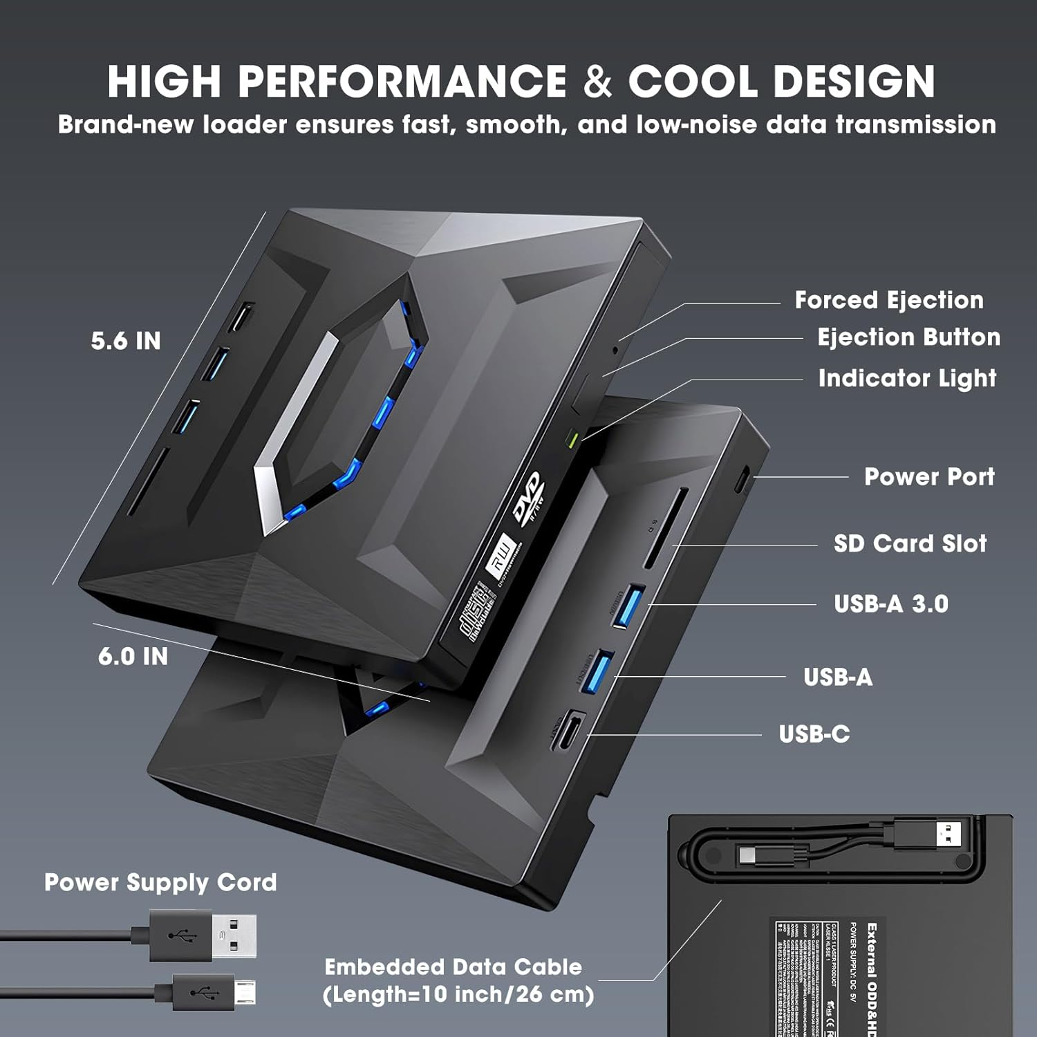 ROOFULL External CD DVD Drive USB 3.0 & USB-C CD ROM Burner DVD Player with USB Hub and SD Card Reader, Portable CD DVD +/-RW Optical Disk Drive Writer for Laptop PC Windows 11/10, Mac, Linux Computer image number 1