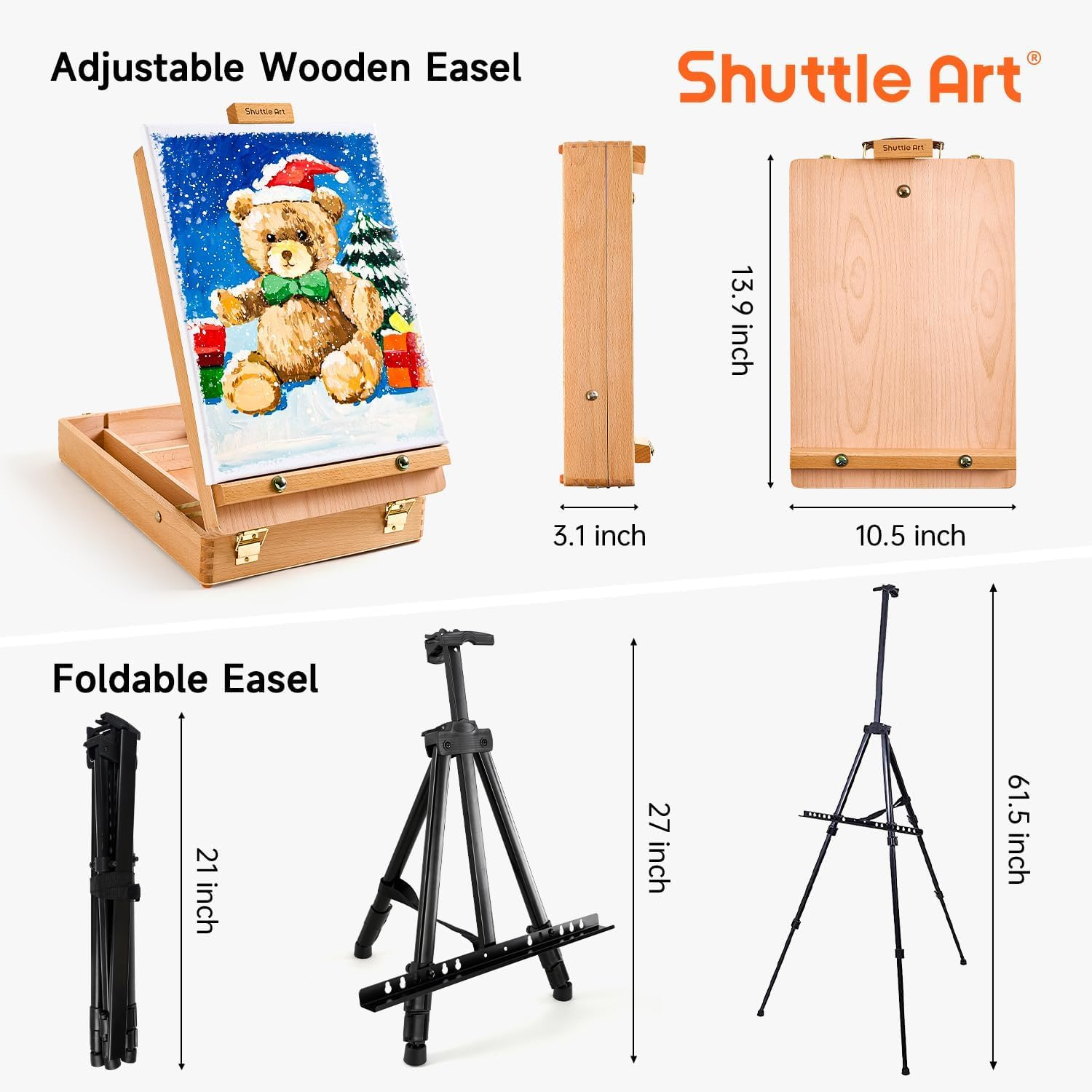 Shuttle Art 65 Pack Acrylic Paint Set with Wooden French Easel Box, Mixed Media Artist Art Set with 30 Colours, Blank Canvas, Brushes, Professional Painting Set for Adults, Teenagers image number 4