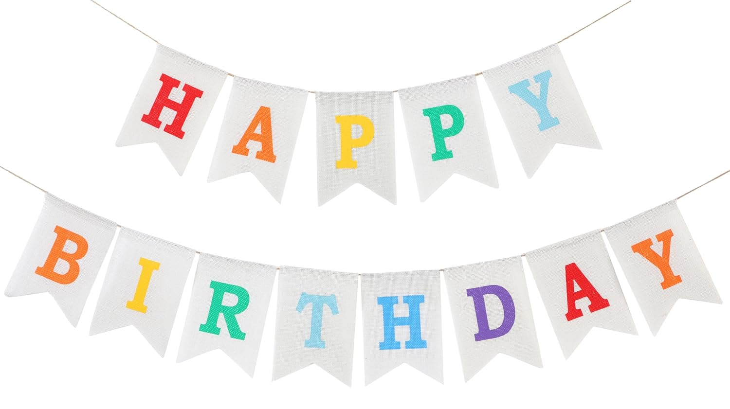 LOVENJOY Happy Birthday Banner Burlap Neutral Rustic Colorful Happy Birthday Party Decorations Bunting Sign image number 3