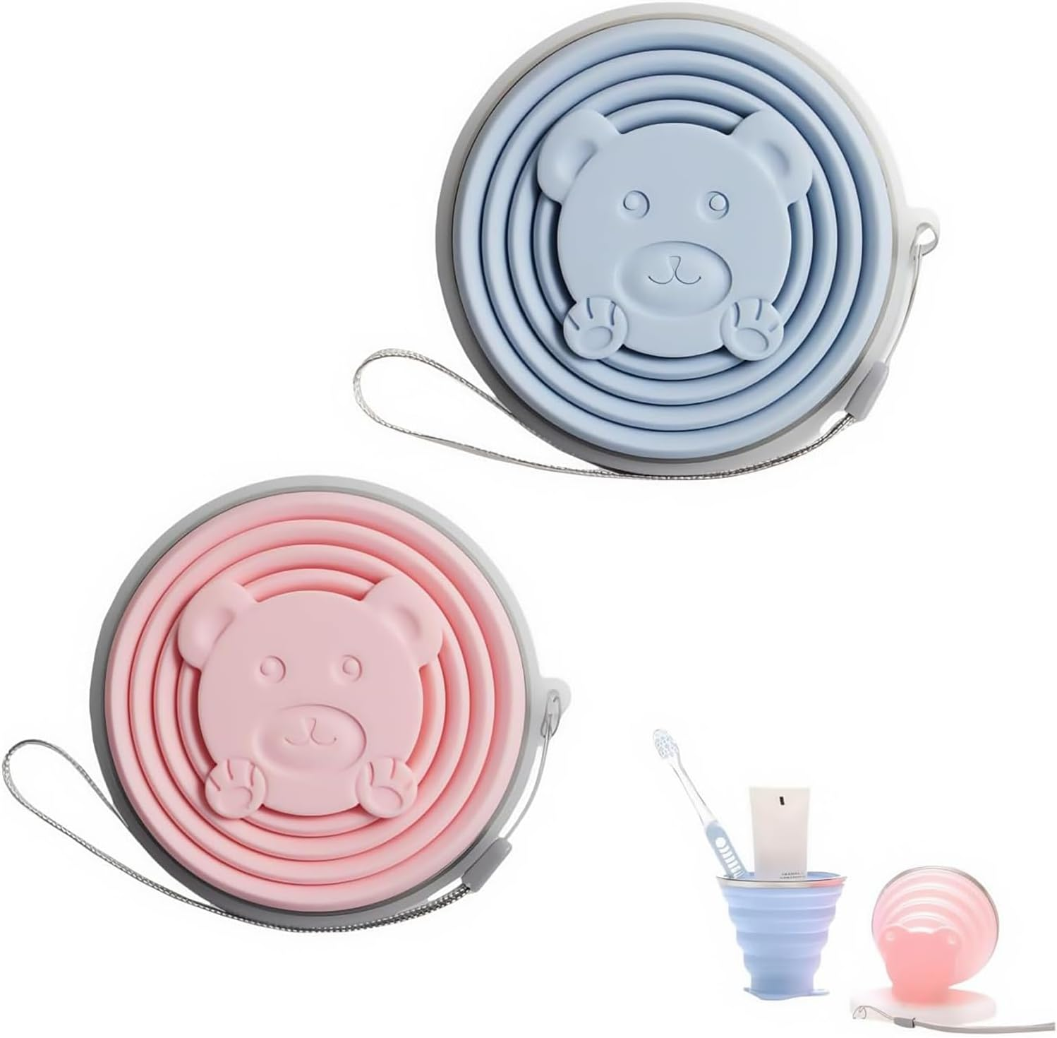 Rhoyee 2 Pack Collapsible Silicone Travel Cups with Lids &ndash; Ultra-Portable, Foldable & Reusable Cups for Camping, Hiking, Travel &ndash; Compact, Leakproof, Bpa-Free Expandable Mugs (Blue & Pink, 270Ml) image number 4