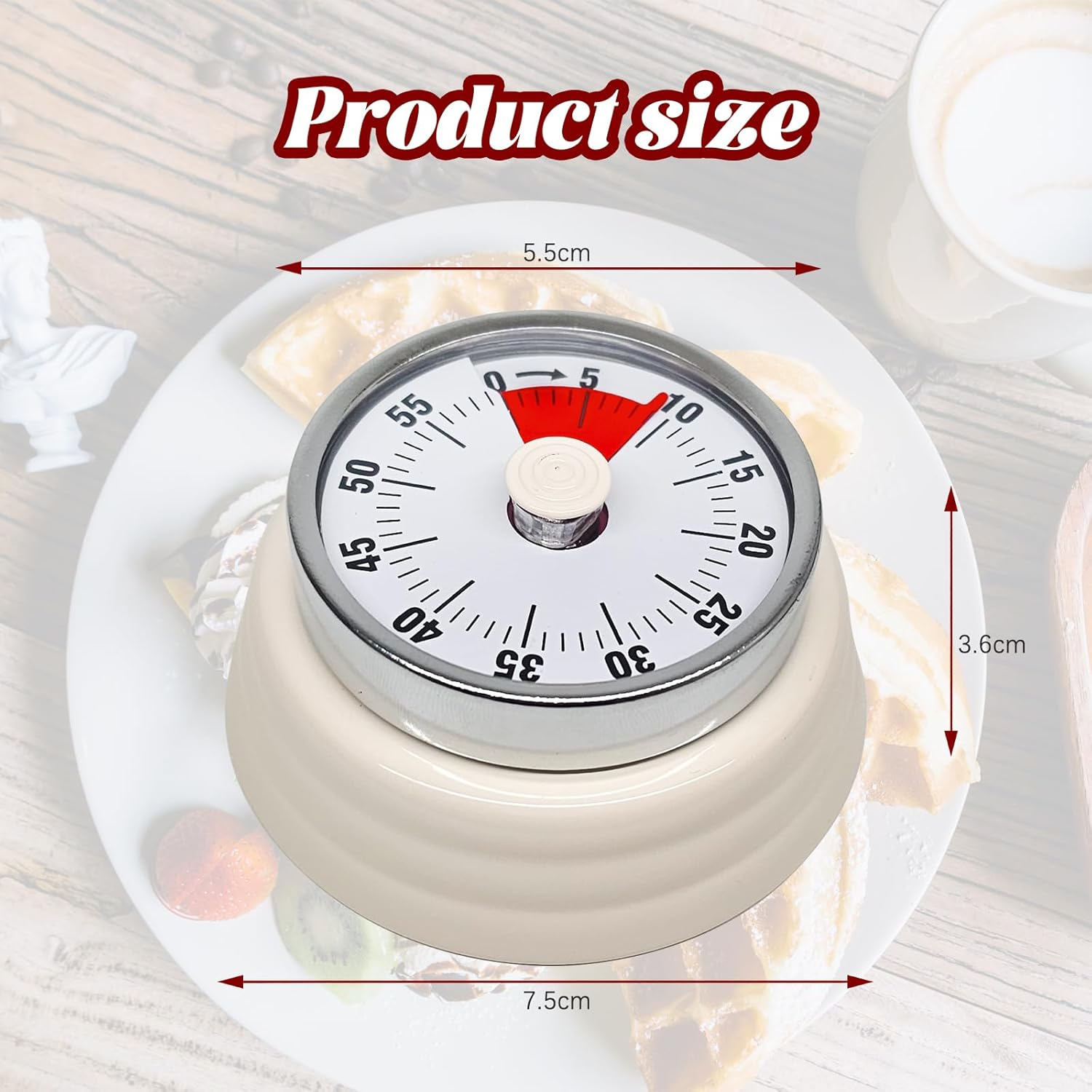 Timer, Mechanical Kitchen Timer, No Battery Needed, Manual Wind - Up, Magnet Attachable, for Cooking, Baking, Yoga & More, up to 1 Hour Precise Timing (Beige) image number 3
