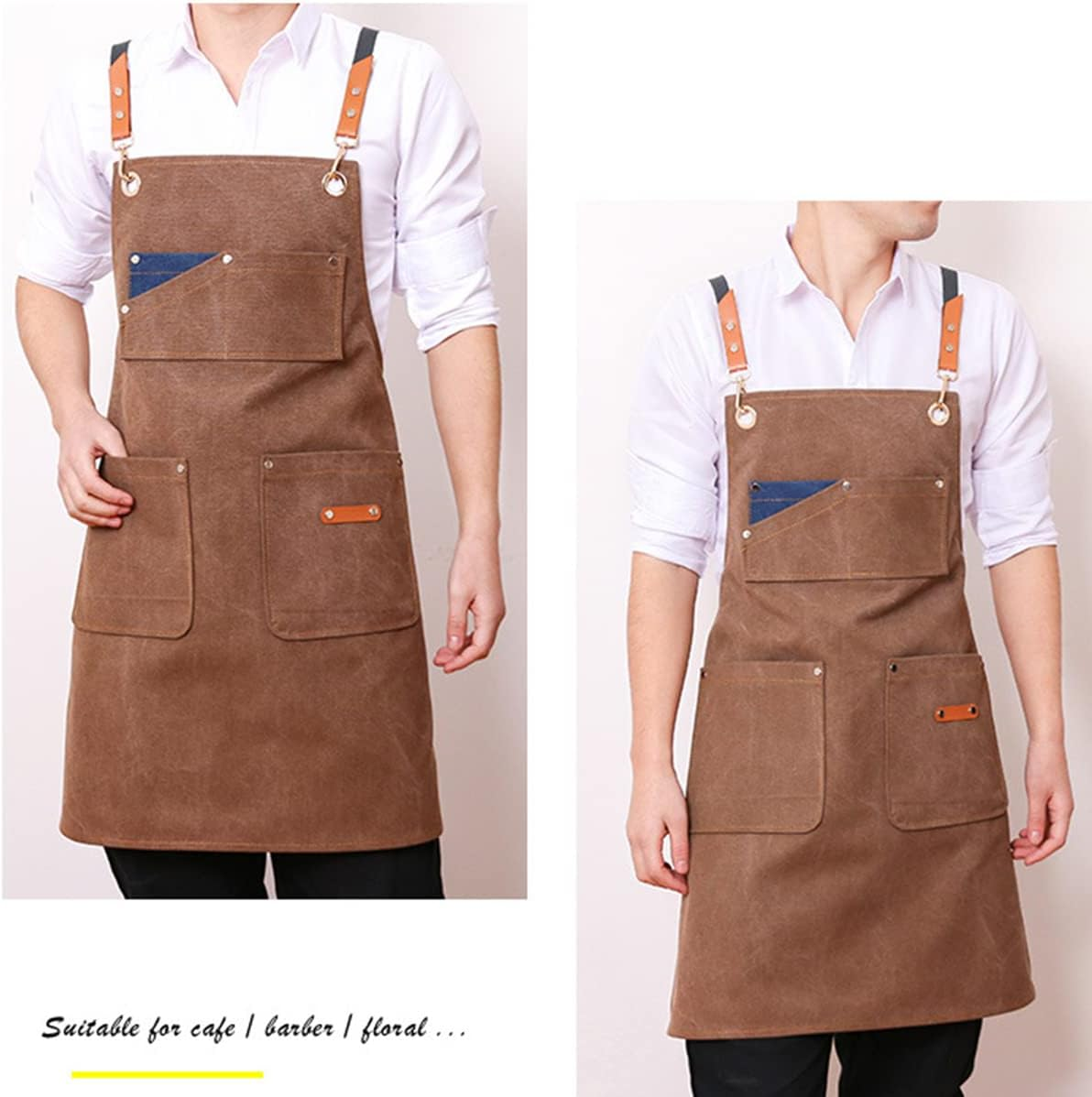 Denim Canvas Apron Work Apron for Men Barber Grill Restaurant Bar Shop Studios Uniform image number 3