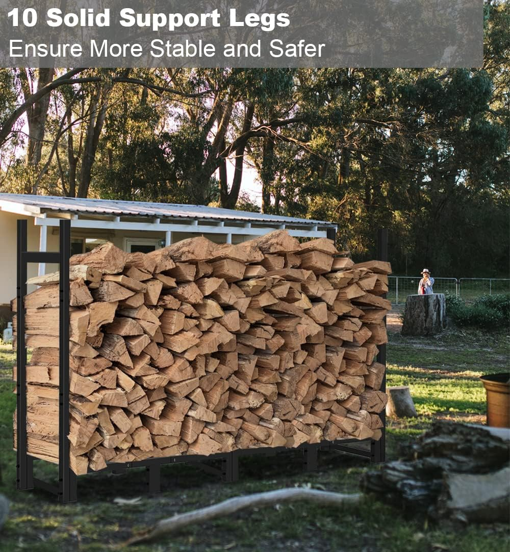 8Ft Firewood Rack Outdoor Adjustable Heavy Duty Wood Rack Fire Wood Holder for Indoor Storage Fireplace Metal Lumber Organizer Stand Stacker, Black image number 1