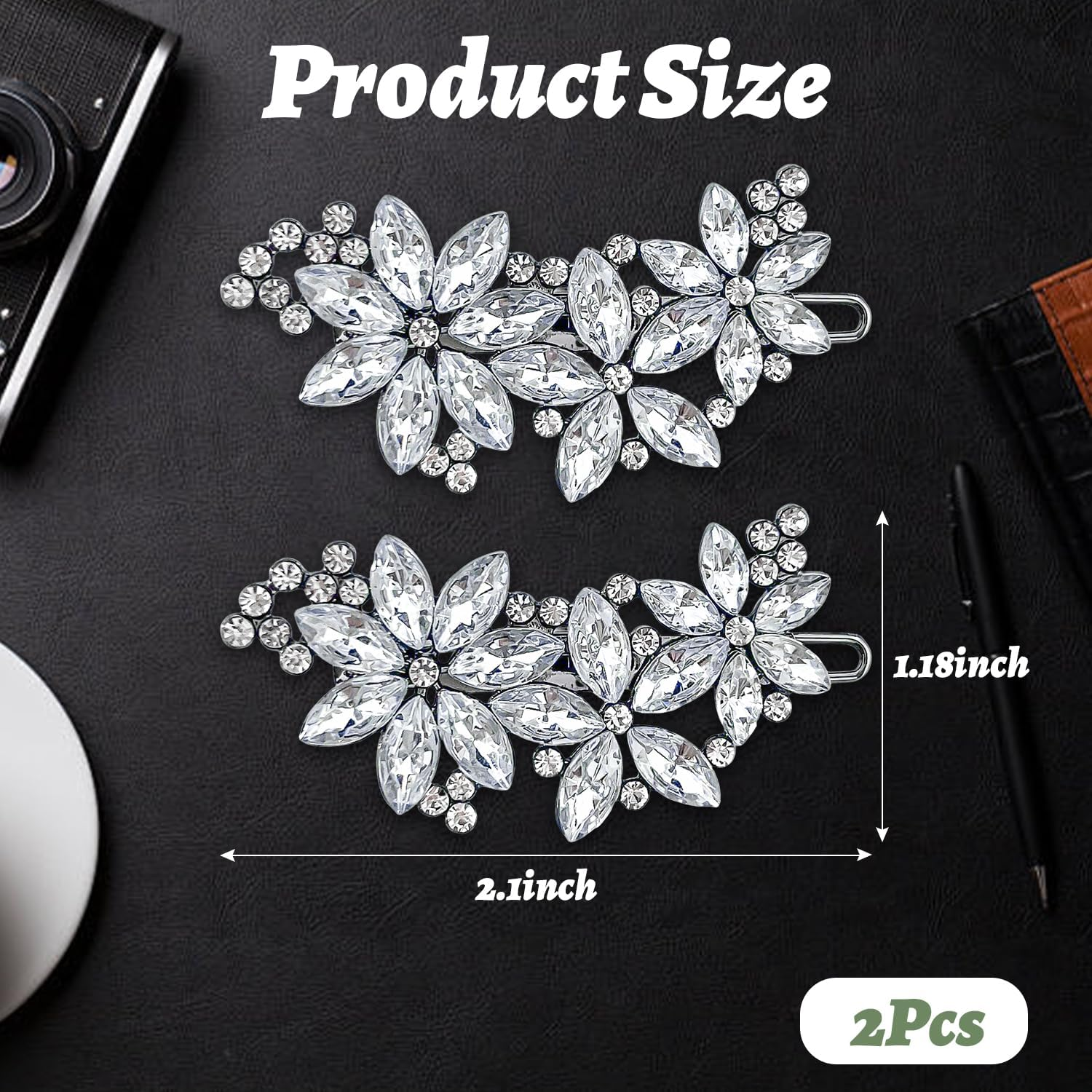 2 Pieces Rhinestone Hair Clips for Women | Wedding Hair Accessories for Women | Elegant Silver Bridal Hair Clips Sparkly Hair Clips for Bride Wedding Party Prom Gift image number 1
