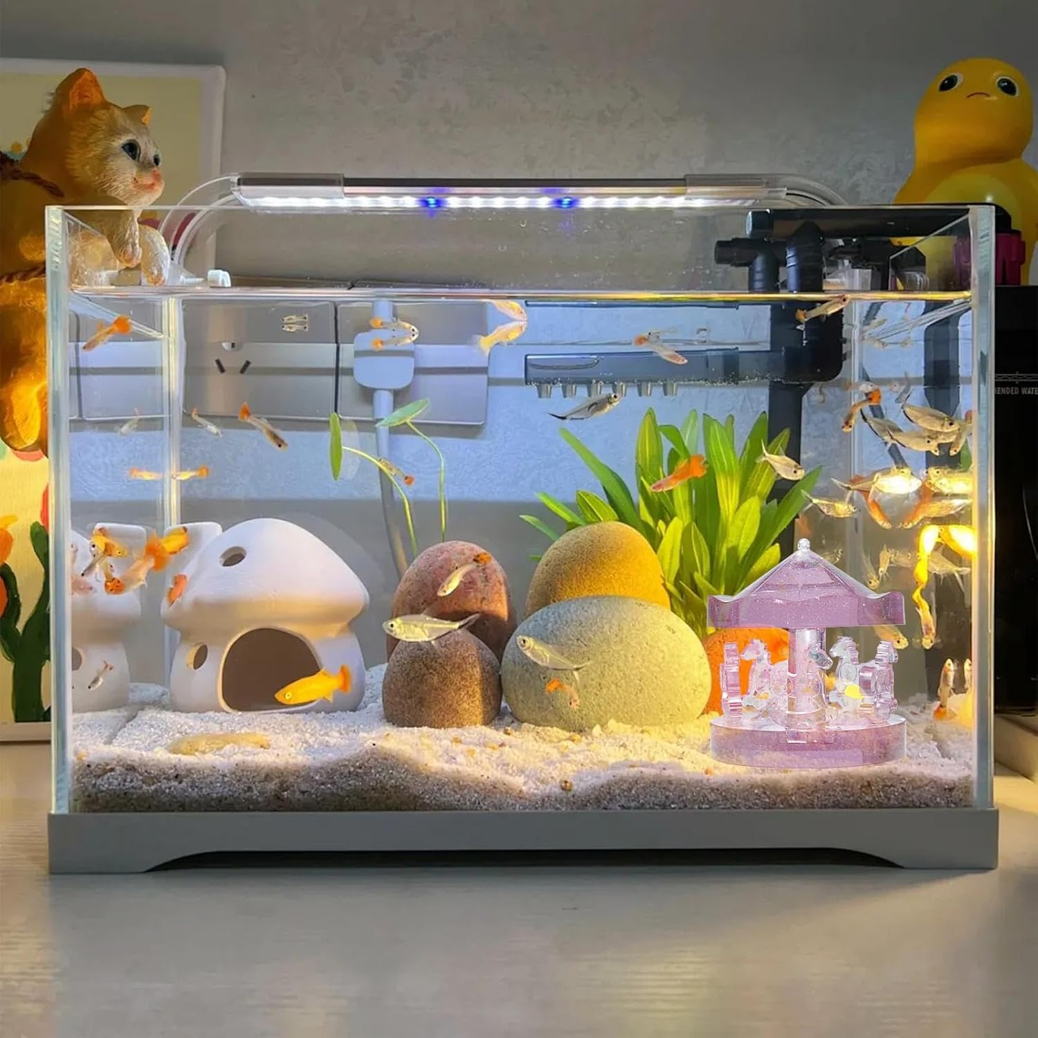 Fish Tank Decor | Carousel Fish Tank Landscaping Decor | Aquarium Miniature Decoration for Fish Tank Landscaping Accessories for Freshwater and Saltwater Fish Tanks