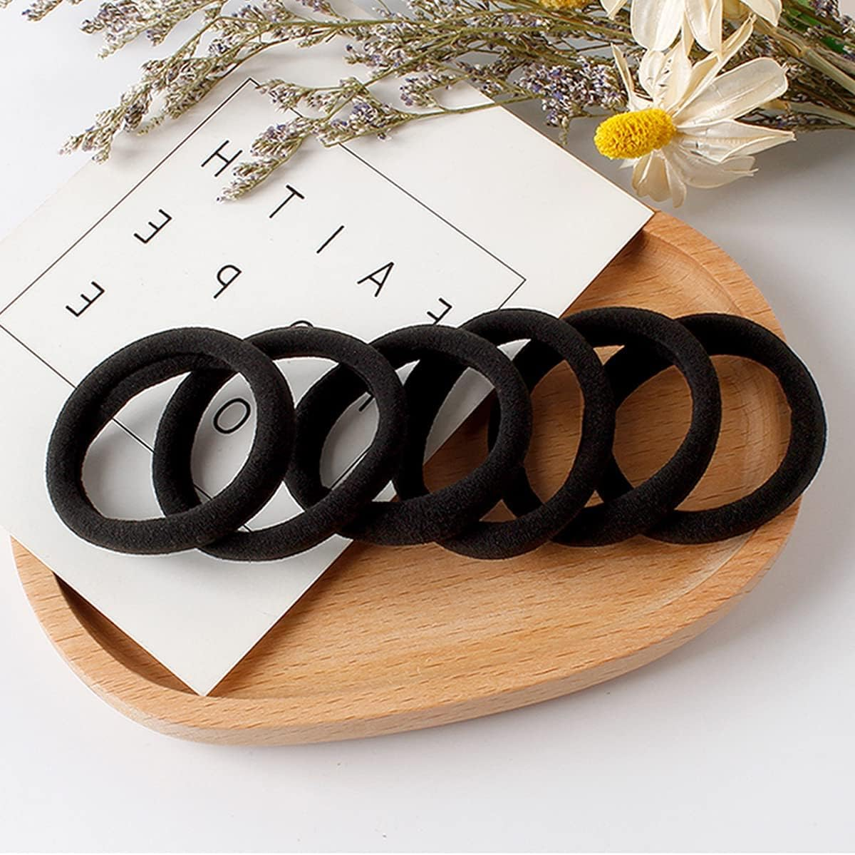 Pack of 50 Hair Bands Black Cotton Metal Free Elastic Hair Bobbles Thick for Women You Can Use the Hair Bands Hair Accessories image number 6