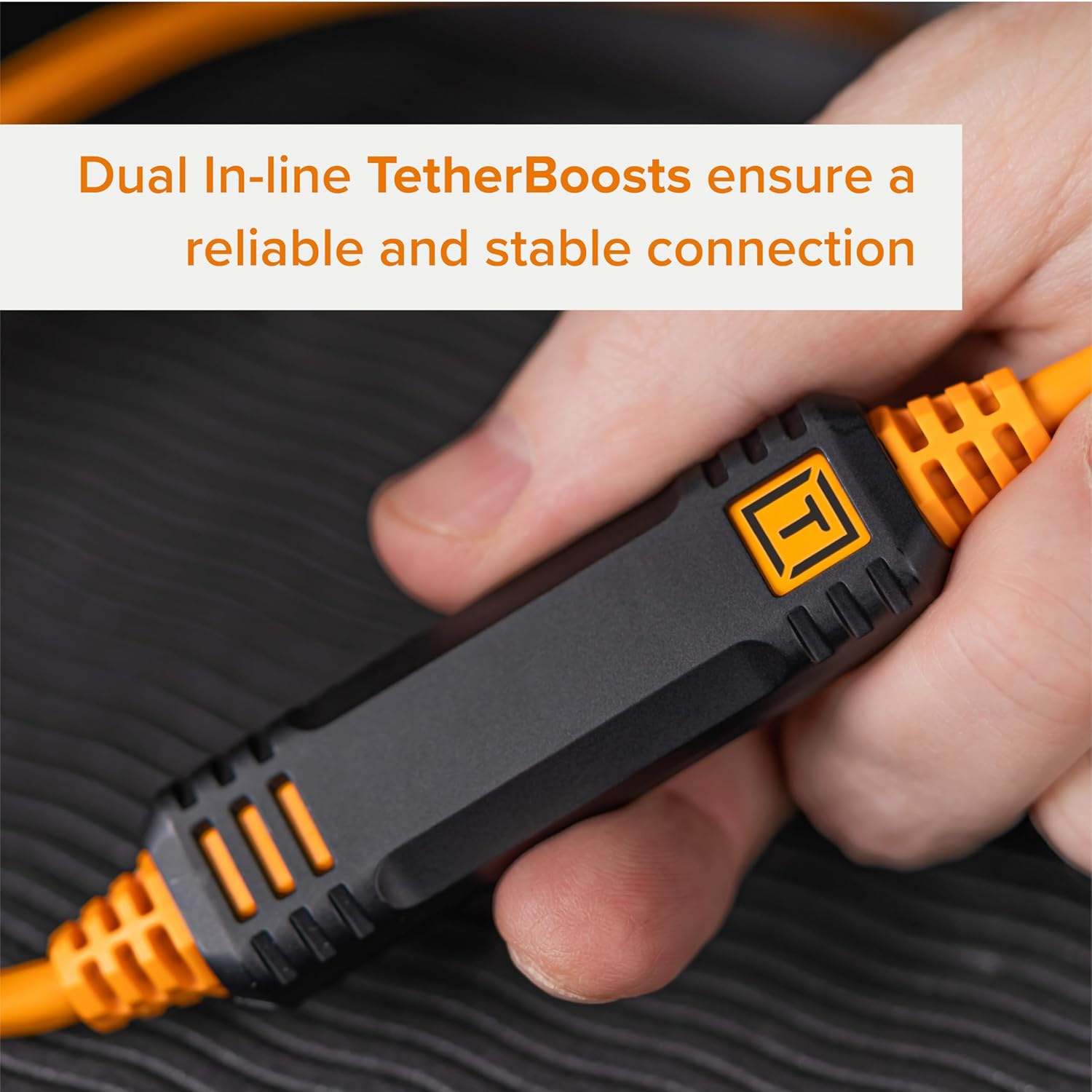 Tether Tools Tetherpro USB-C to USB-C, 31' (9.4M), Straight to Right Angle Cable with Dual In-Line Tetherboosts, & Exclusive Data Transfer - Orange image number 6