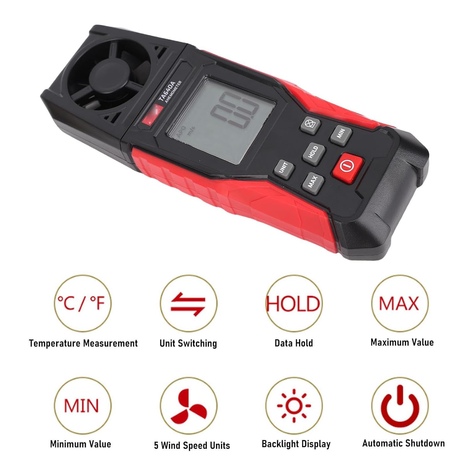 Zerodis Weather Stations and Accessories Handheld Wind Speed Meter with Temperature Measurement 0 to 67Mph 32 to 113F for Outdoor Activities HVAC Drone Pilots Digital Anemometer Anemometer image number 4