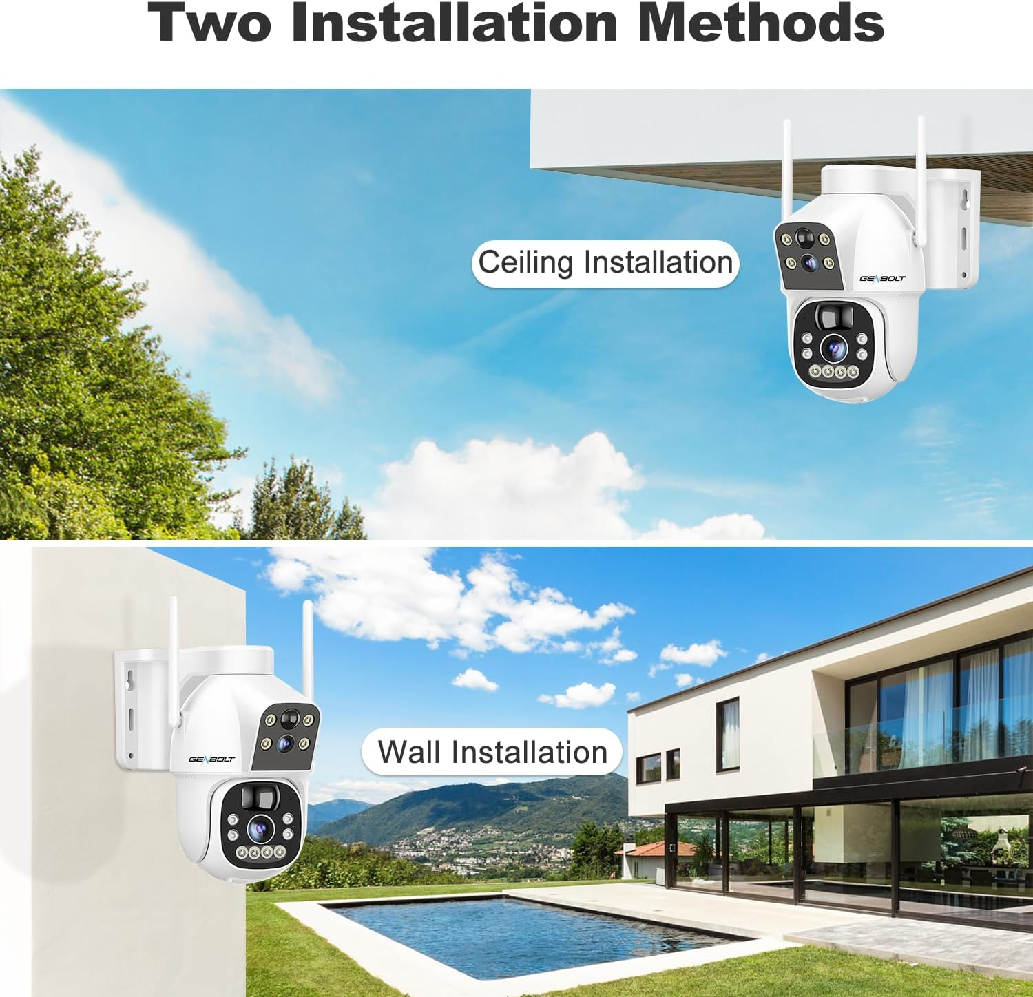GENBOLT Solar Wifi Security Camera Outdoor Wireless, 8W 15600Mah Battery Powered Home Surveillance Camera CCTV with Dual View, Dual Lens Spotlight IP Camera with Color Night, PIR Detection image number 2
