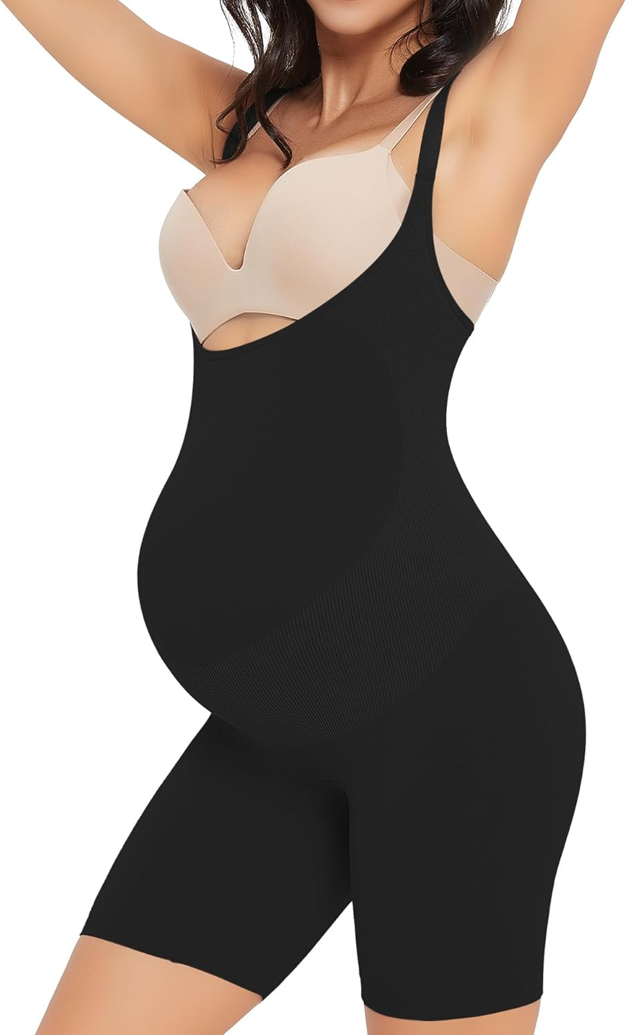 Women'S Maternity Bodysuit Pregnancy Shapewear Bump Support Shorts Seamless Adjustable Straps Romper Jumpsuit