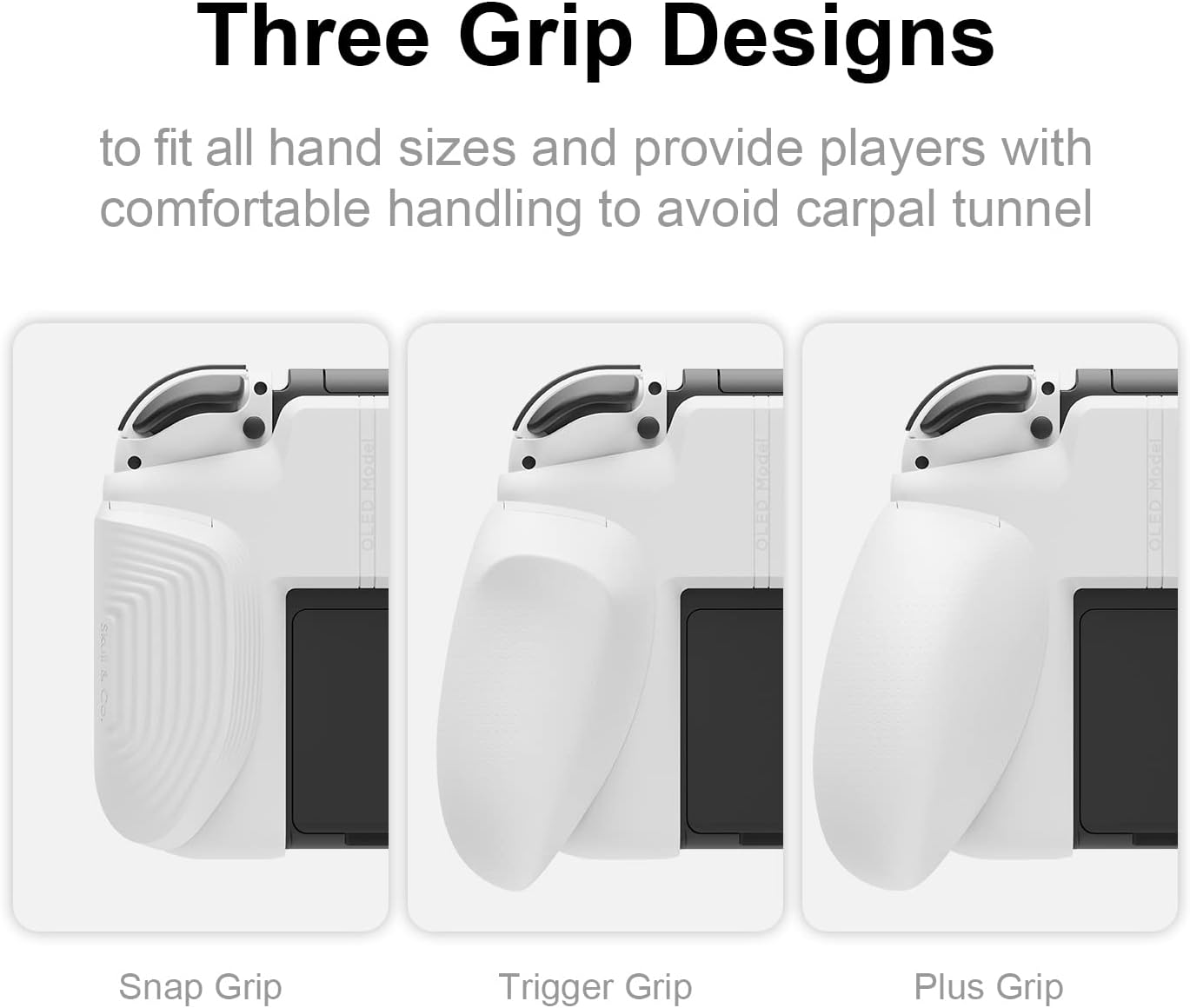 Skull & Co. Neogrip Bundle: an Ergonomic Grip Hard Shell with Replaceable Grips [To Fit All Hands Sizes] for Nintendo Switch OLED and Regular Model [With Carrying Case] - Neon Blue(L)+Neon Red(R) image number 2