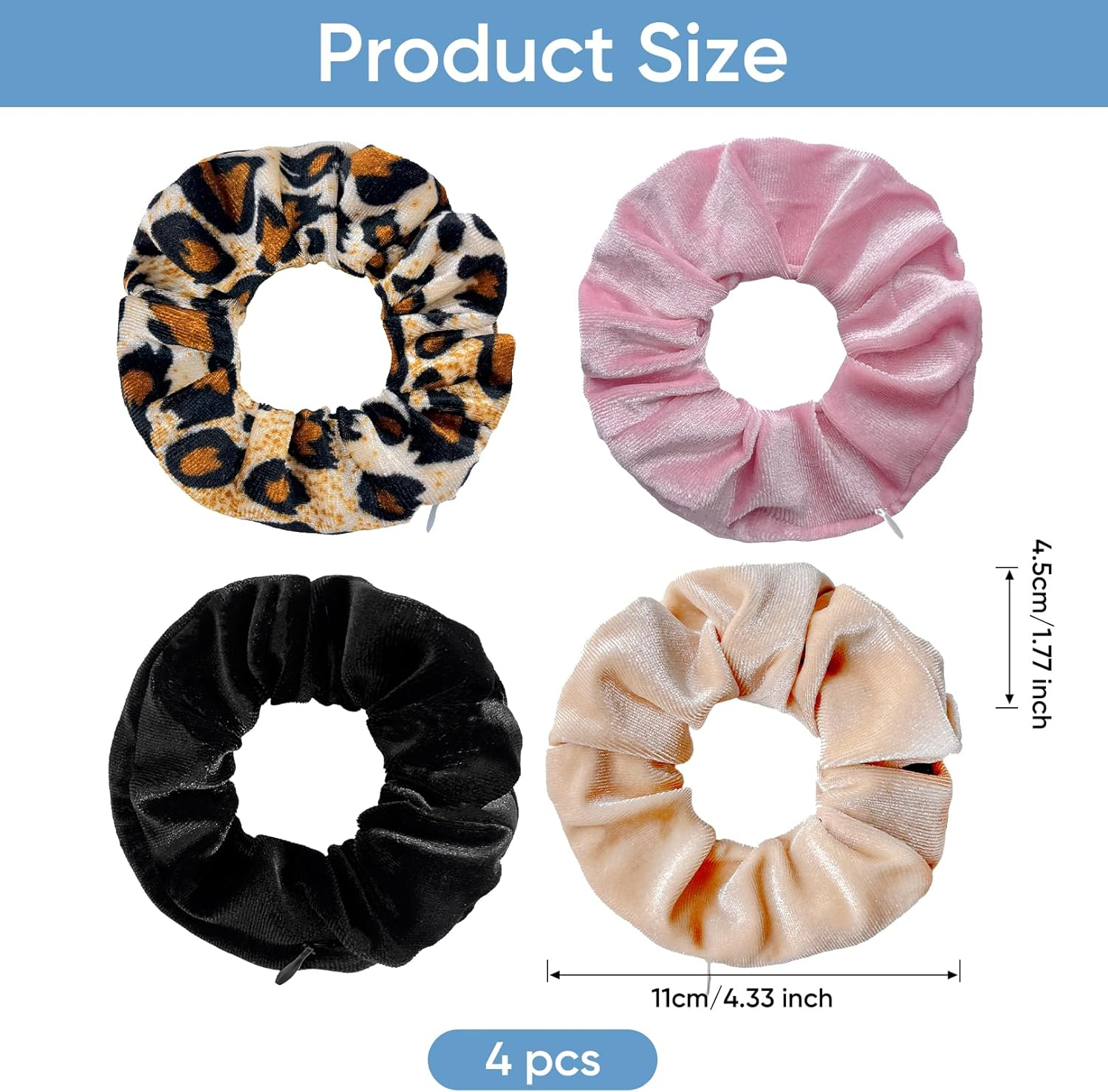 Pack of 4 Hair Bands with Zip, Travel Gadgets Hiding Money, Gadget Secret Compartment Holiday, Women Money Hiding, Safe Travel, Storage, Beach Hiding Valuables at Home