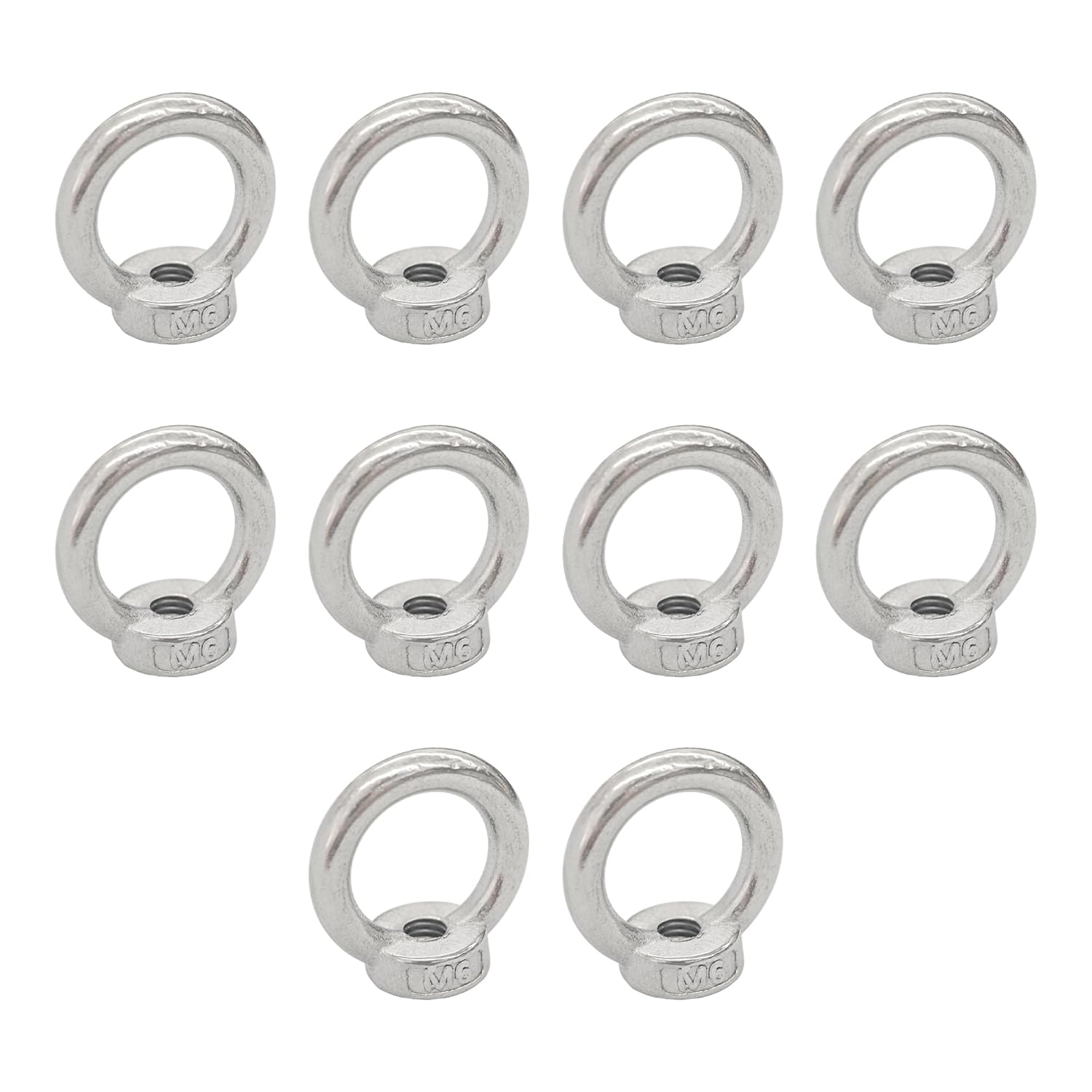 Bociloy 10PCS M6 Metric Stainless Steel Lifting Eye Nuts, Heavy Duty Ring Shape Threaded Fasteners, Female Thread Shoulder Eyebolt Nuts for Rigging Hardware image number 4