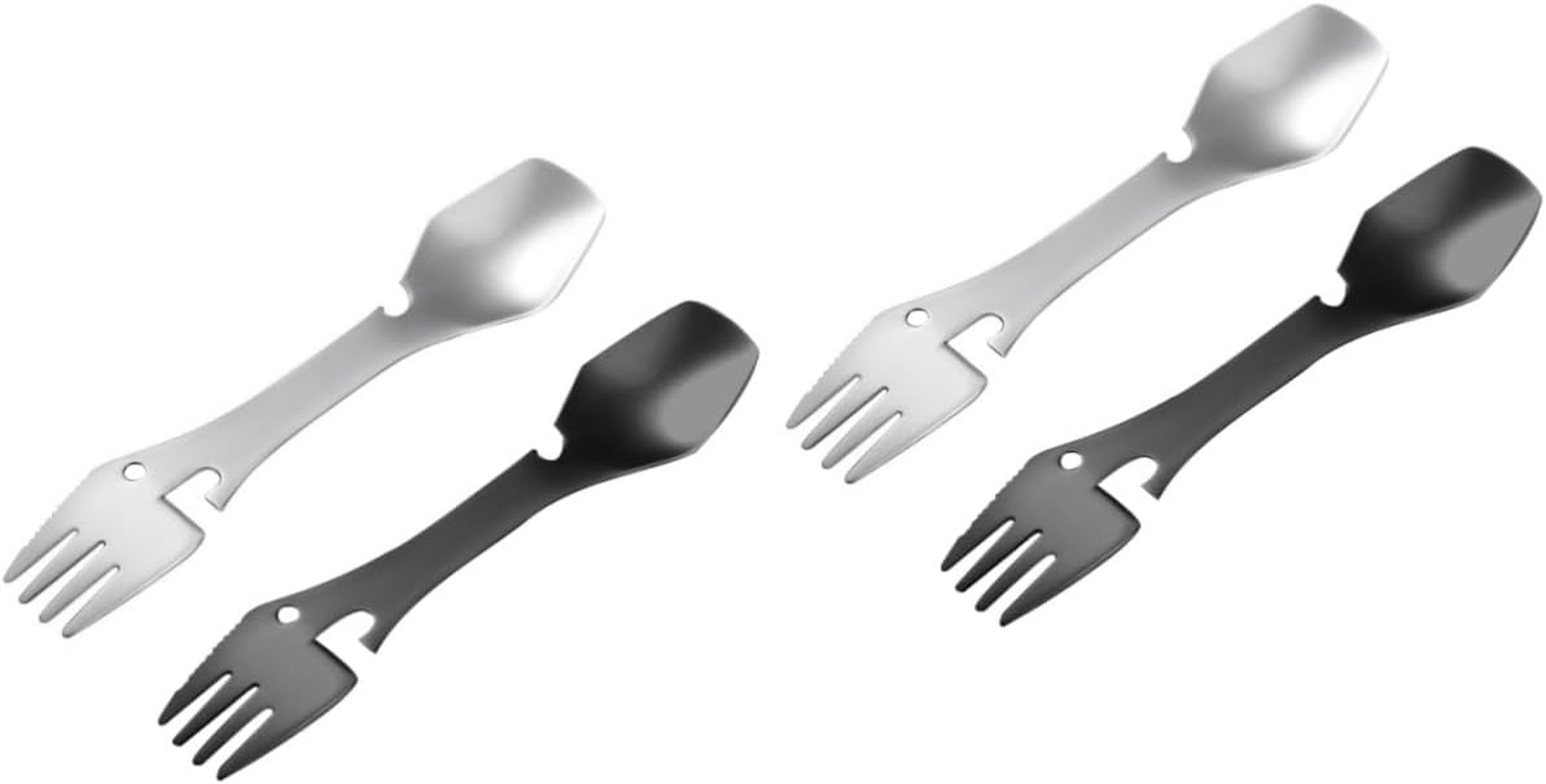 KOMBIUDA 4Pcs Camping Knives Stainless Steel Multifunctional Cutlery Spork Fork Spoon image number 2