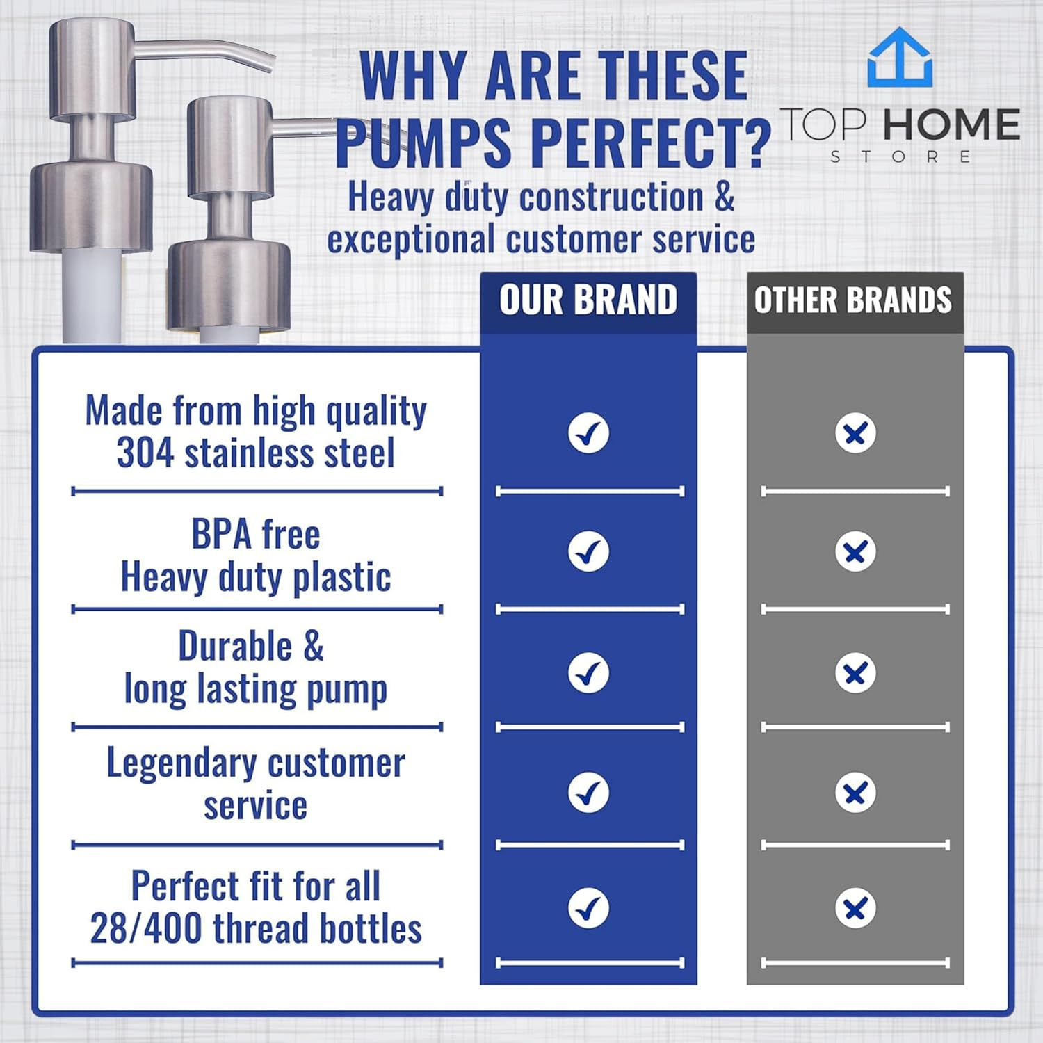 Stainless Steel Soap and Lotion Dispenser Pumps 2 Pieces Replacement for Your Bottles Includes 2 Nine Inch Tubes image number 3