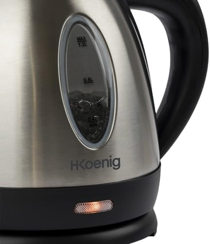 H.Koenig BO12 Kettle 1.2 L Stainless Steel Compact and Practical 1630 W, Measuring Cup with Visible Water Level, Quick Cooker, Washable, Indicator Light, 360&deg; Base image number 5