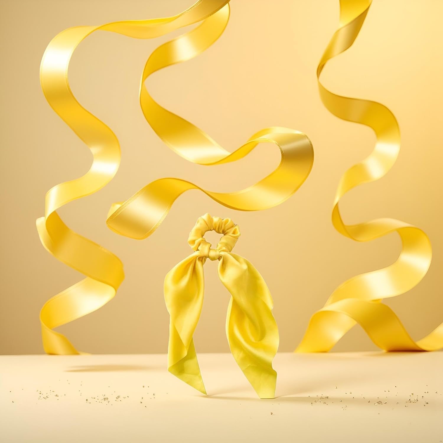 Yellow Women Girl Bow Satin Ribbon Ponytail Scarf Hair Tie Rope Scrunchies Elastic Band Hair Scrunchies Bands Hair Elastics and Ties Hair Accessories,Hair Styling Accessories,Ponytail Holders image number 2