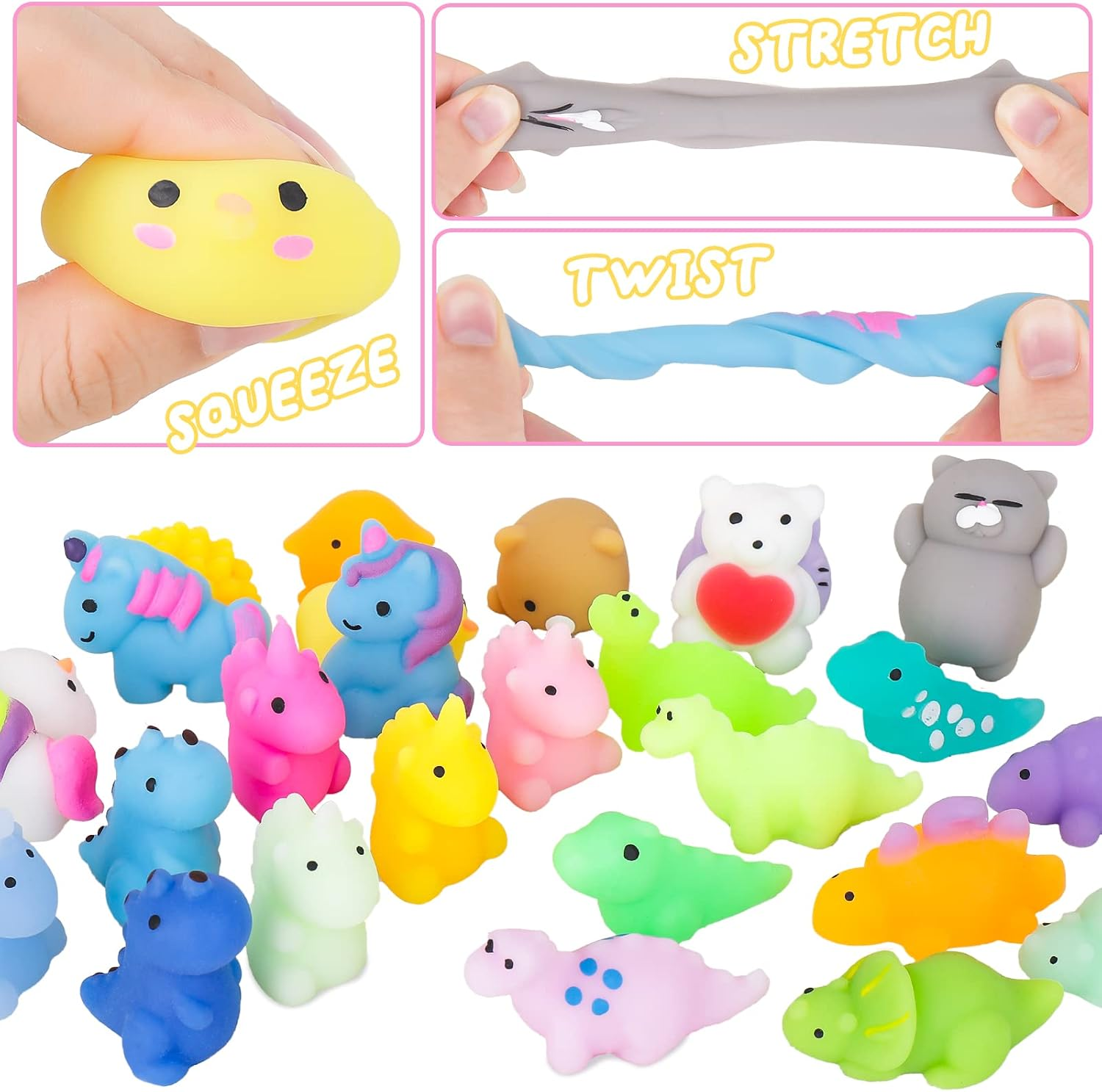 Squishies 100 Pcs Mochi Squishy Toys,Kids Party Favors Kawaii Mini Squishy Toy,Stress Relief Toys Squishies Bulk Toys, Classroom Prizes Birthday Party Gifts for Kids Adults image number 2