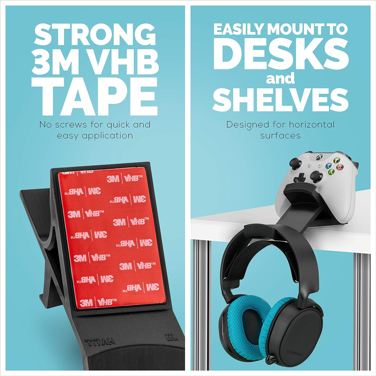 The Titan - Desktop Gamepad Controller & Headphone Hanger Holder - Designed for XBOX ONE, PS4, PS3, Dualshock, Switch, PC, Steelseries, Steam & More, Reduce Clutter, Black by Brainwavz image number 2