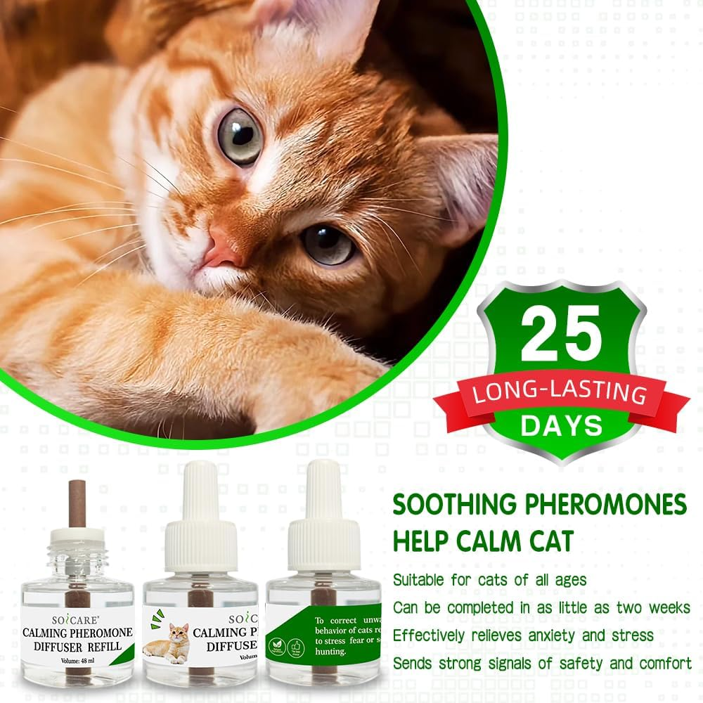 SOICARE Cat Calming Pheromone Diffuser Refill, 48Ml, 3-Pack, 25-Day Coverage image number 2