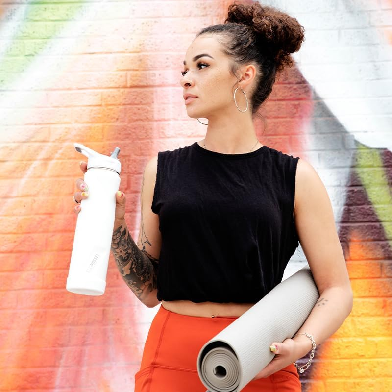 Ecovessel Summit Trimax Triple Insulated Stainless Steel Water Bottle with Flip Straw - 24 Ounces - Whiteout image number 3