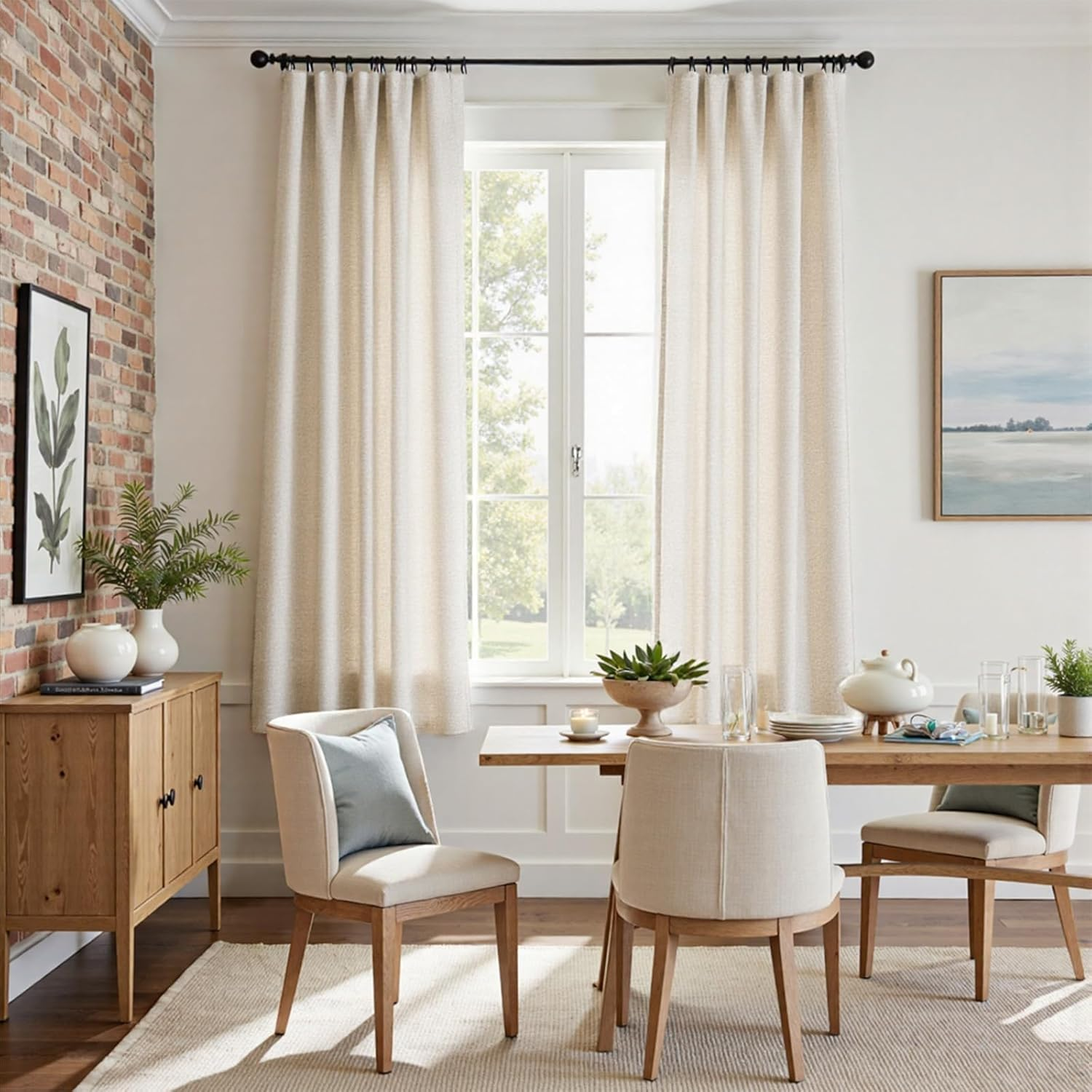 JINCHAN Linen Beige Curtains for Living Room Farmhouse Rod Pocket Back Tab Light Filtering Window Drapes for Bedroom Curtains Crude 2 Panels,Each W127Cm X D244Cm image number 3