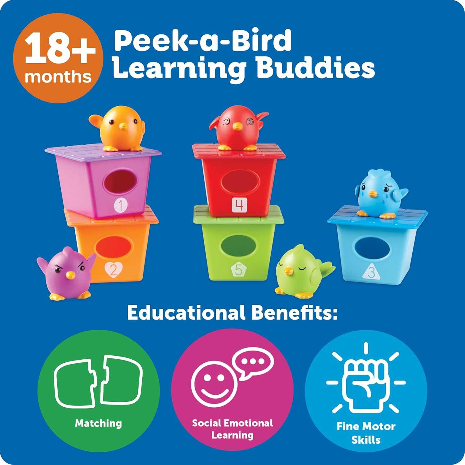 Learning Resources Peek-A-Bird Learning Buddies - 15 Pieces, Age 18 Months+ Toddler Learning Activities, Preschool Toys, Educational Toy for Color Teaching, Multicolor image number 4
