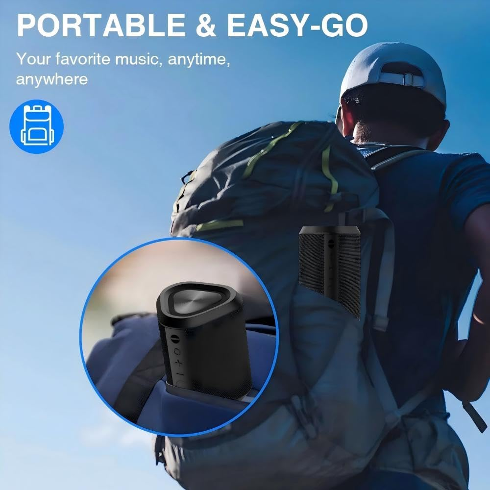 POSKOU Portable Bluetooth Speakers Enhanced Bass IPX5 Waterproof Outdoor Speaker with Hang Rope - Black image number 5